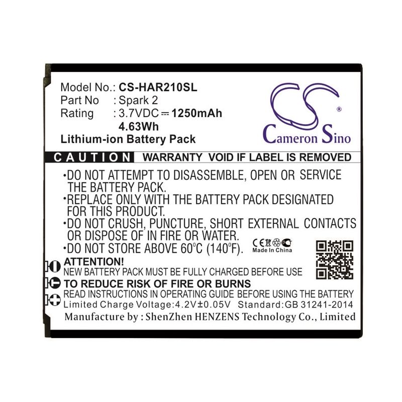 Li-ion Battery fits Highscreen, spark 2 3.7V, 1250mAh Mobile & SmartPhone Cameron Sino Technology Limited