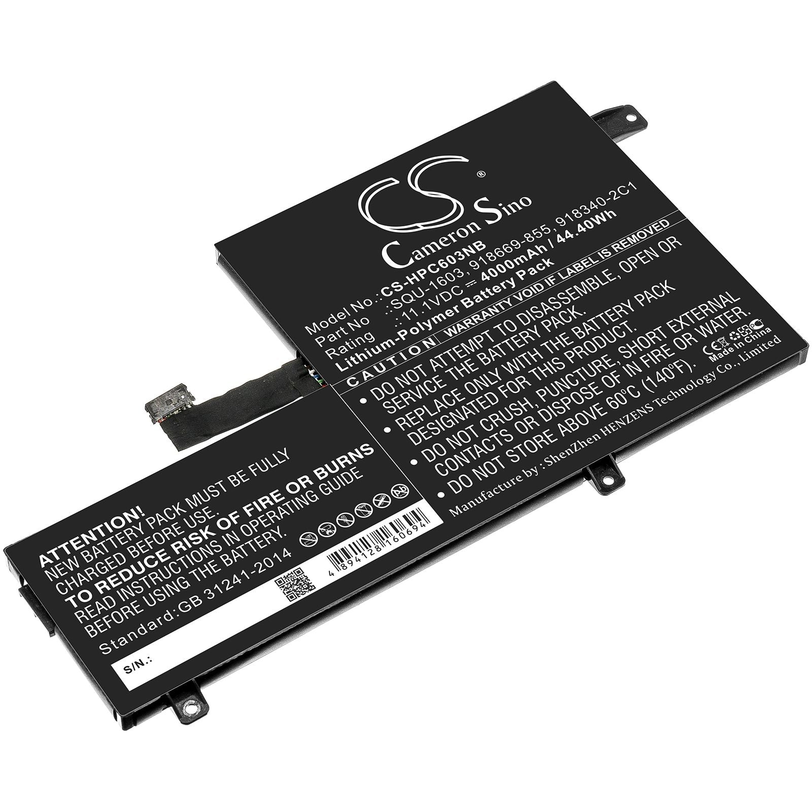 Li-ion Battery fits Hp, 918340-2c1, 918669-855, Hstnn-db7z, Squ-1603 11.1V, 4000mAh Notebook & Laptop Cameron Sino Technology Limited