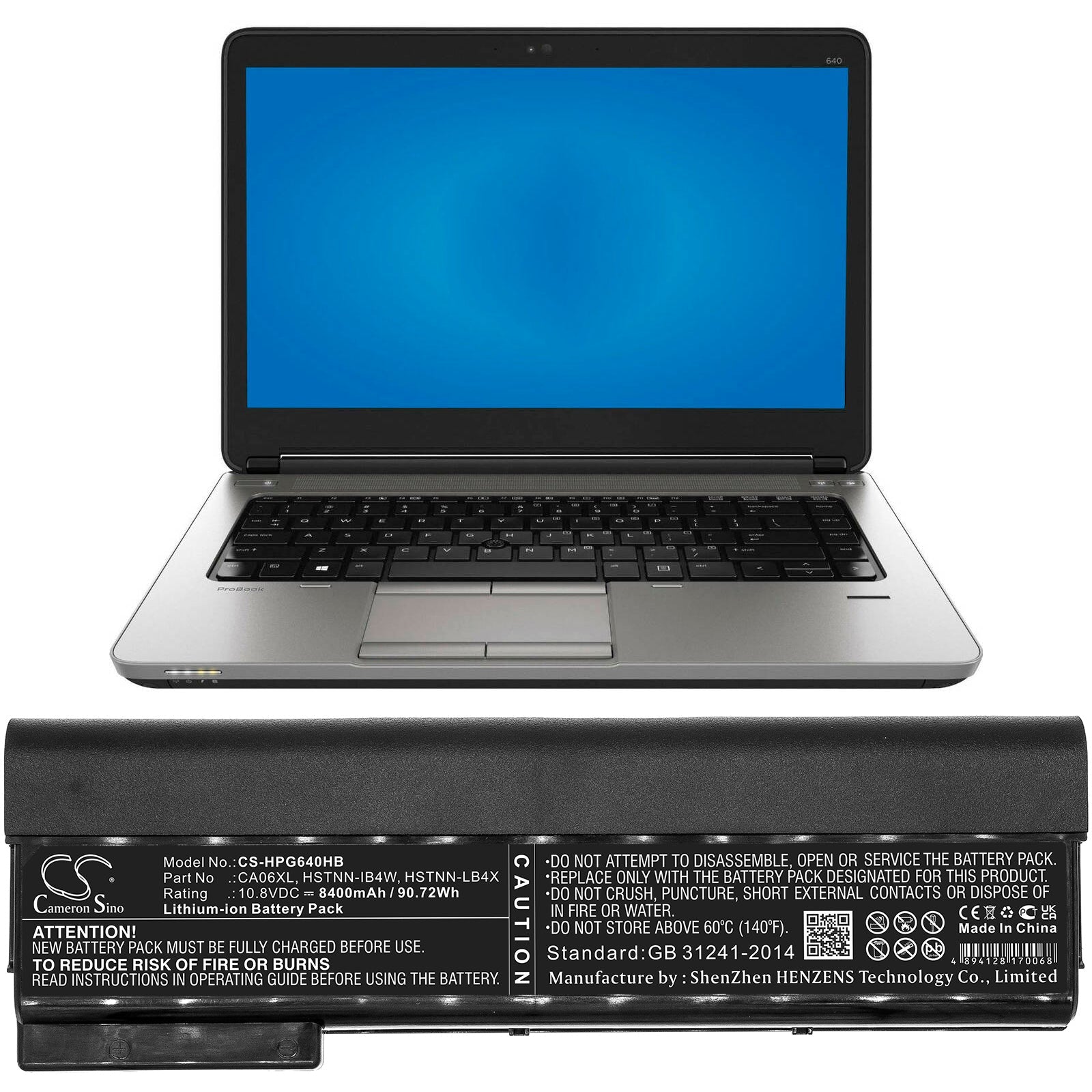 Li-ion Battery fits Hp, D9r52av, H5g74e, Probook 640 10.8V, 8400mAh Notebook & Laptop Cameron Sino Technology Limited