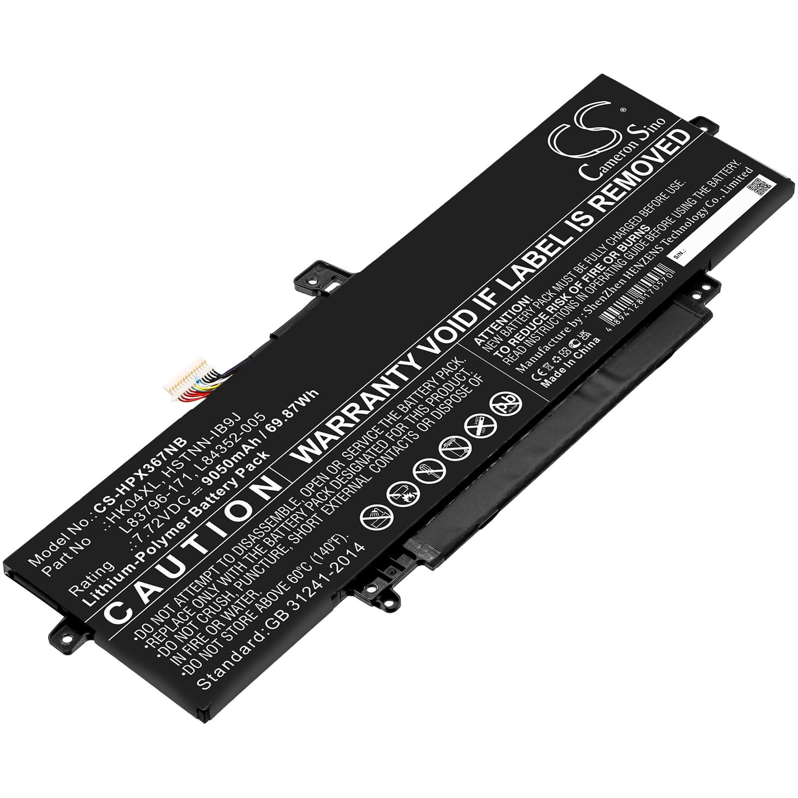 Li-ion Battery fits Hp, Elitebook X360 1040 G7, Elitebook X360 1040 G7 119y7ea 7.72V, 9050mAh Notebook & Laptop Cameron Sino Technology Limited