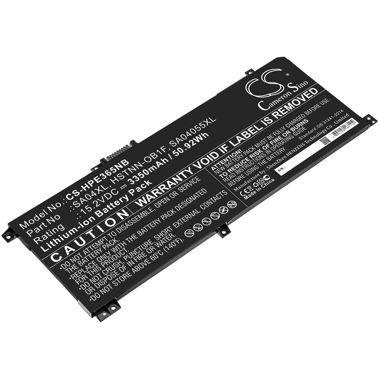 Li-ion Battery fits Hp, Envy 15-dr0000, Envy 15-dr0000 X360 15.2V, 3350mAh Notebook & Laptop Cameron Sino Technology Limited