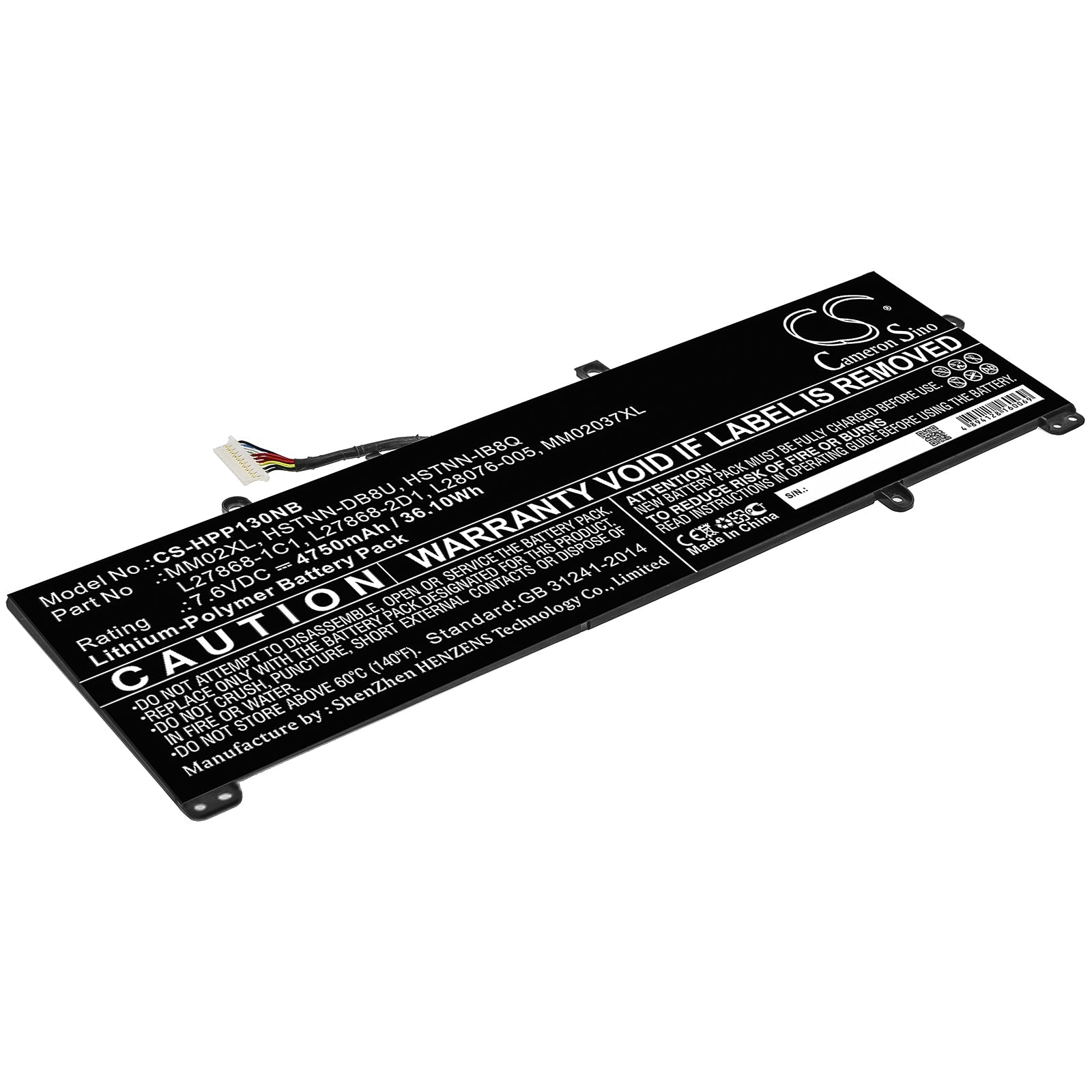 Li-ion Battery fits Hp, Hstnn-db8u, Hstnn-ib8q, L27868-1c1, L27868-2d1, L28076-005, Mm02037xl, Mm02xl 7.6V, 4750mAh Notebook & Laptop Cameron Sino Technology Limited