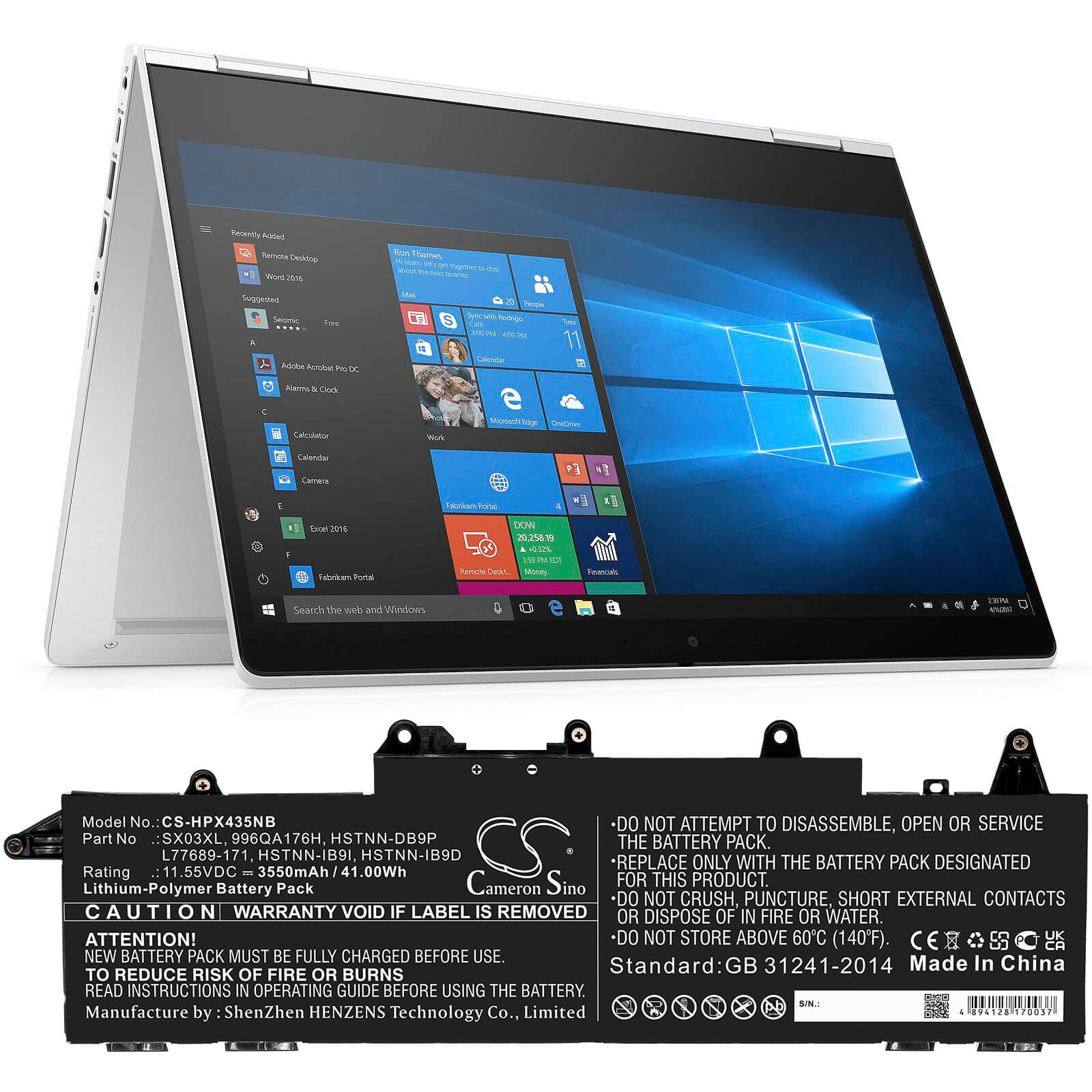 Li-ion Battery fits Hp, Probook X360 435 G7 11.55V, 3550mAh Notebook & Laptop Cameron Sino Technology Limited