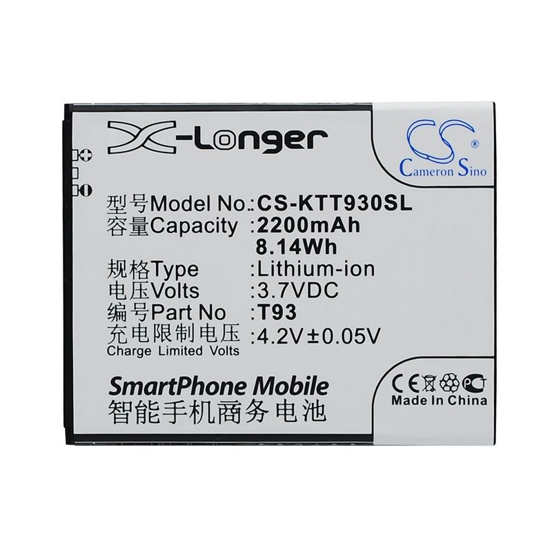 Li-ion Battery fits K-touch, t93 3.7V, 2200mAh Mobile & SmartPhone Cameron Sino Technology Limited