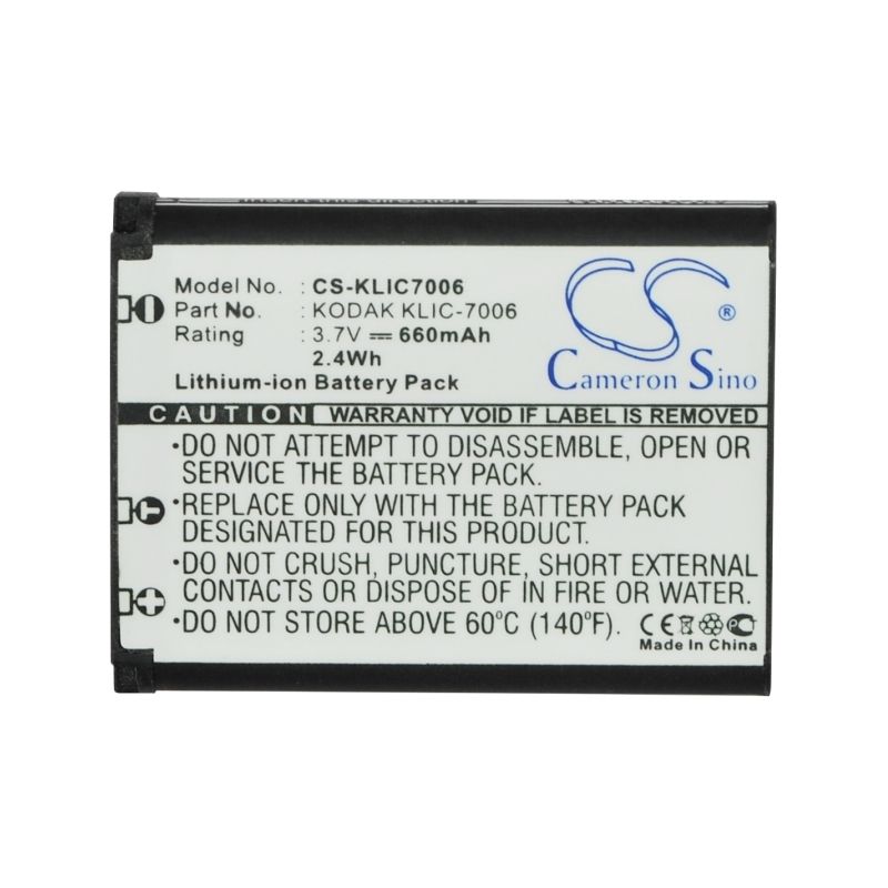 Li-ion Battery Fits Kodak, Easyshare M200, Easyshare M215, Easyshare M22 3.7v, 660mah Camera Cameron Sino Technology Limited
