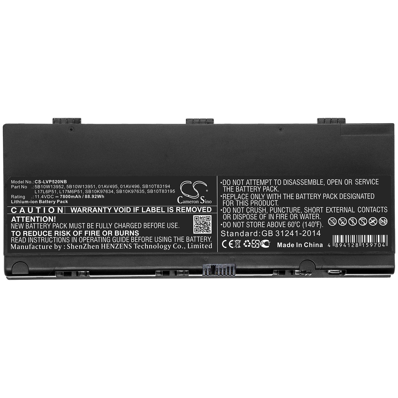 Li-ion Battery fits Lenovo, 01av495, 01av496, 5b10w13951, 5b10w13952, L17l6p51, L17m6p51, Sb10k97634, Sb10k97635, Sb10t83194, Sb Notebook & Laptop Cameron Sino Technology Limited