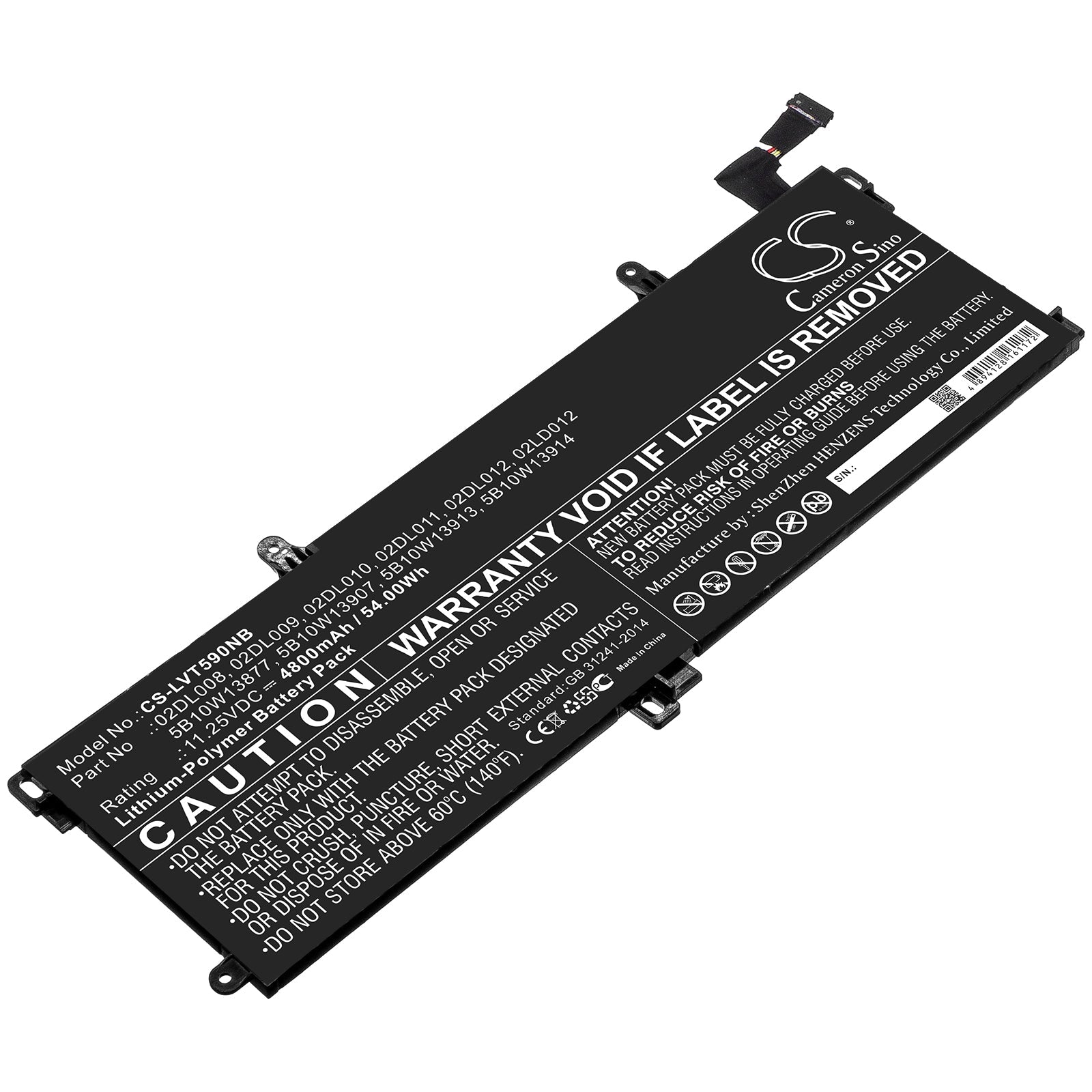 Li-ion Battery fits Lenovo, 02dl008, 02dl009, 02dl010, 02dl011, 02dl012, 02ld012, 31cp5/88/70, 5b10w13877, 5b10w13907, 5b10w1391 Notebook & Laptop Cameron Sino Technology Limited