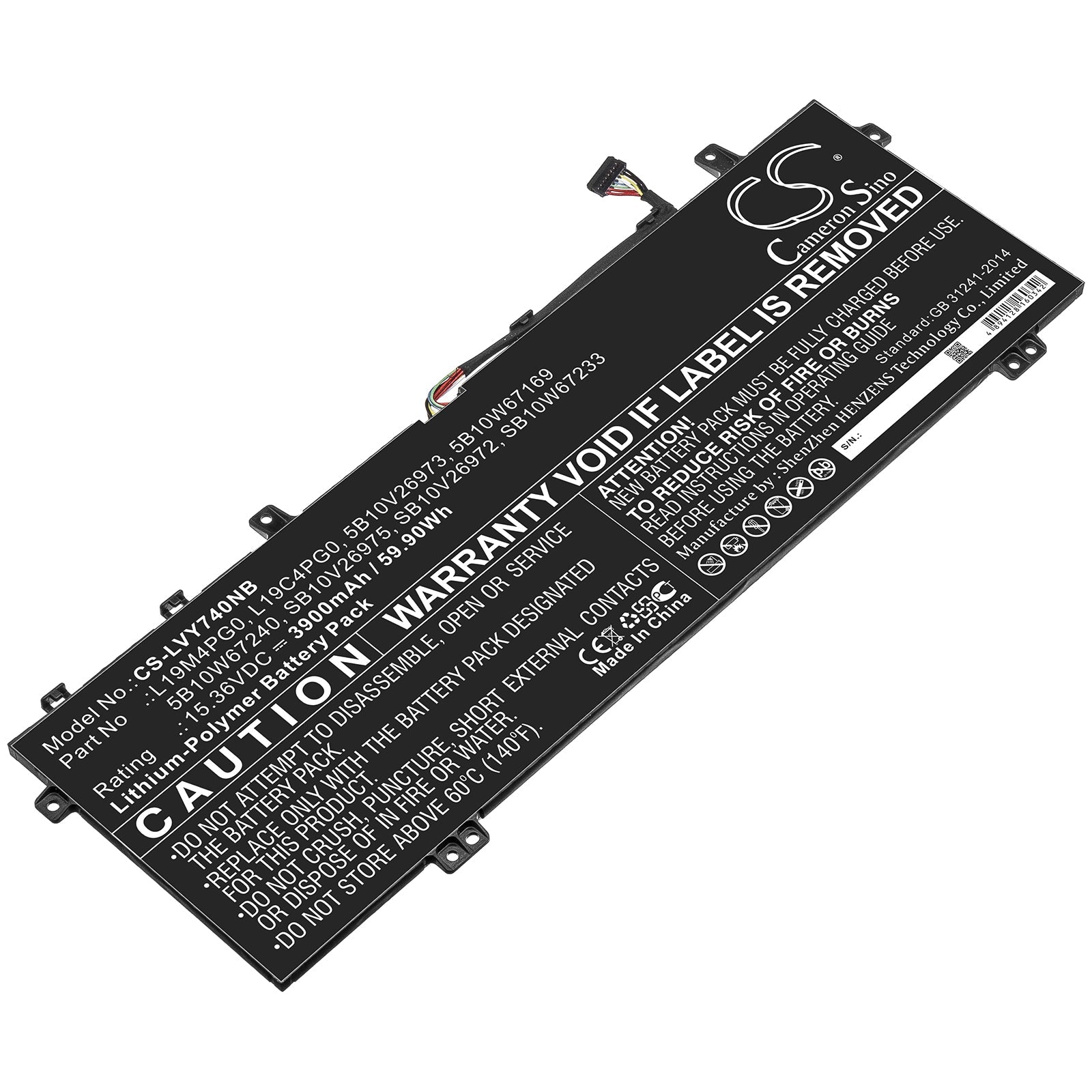 Li-ion Battery fits Lenovo, 5b10v26973, 5b10w67169, 5b10w67240, L19c4pg0, L19m4pg0, Sb10v26972, Sb10v26975, Sb10w67233 15.36V, 3 Notebook & Laptop Cameron Sino Technology Limited