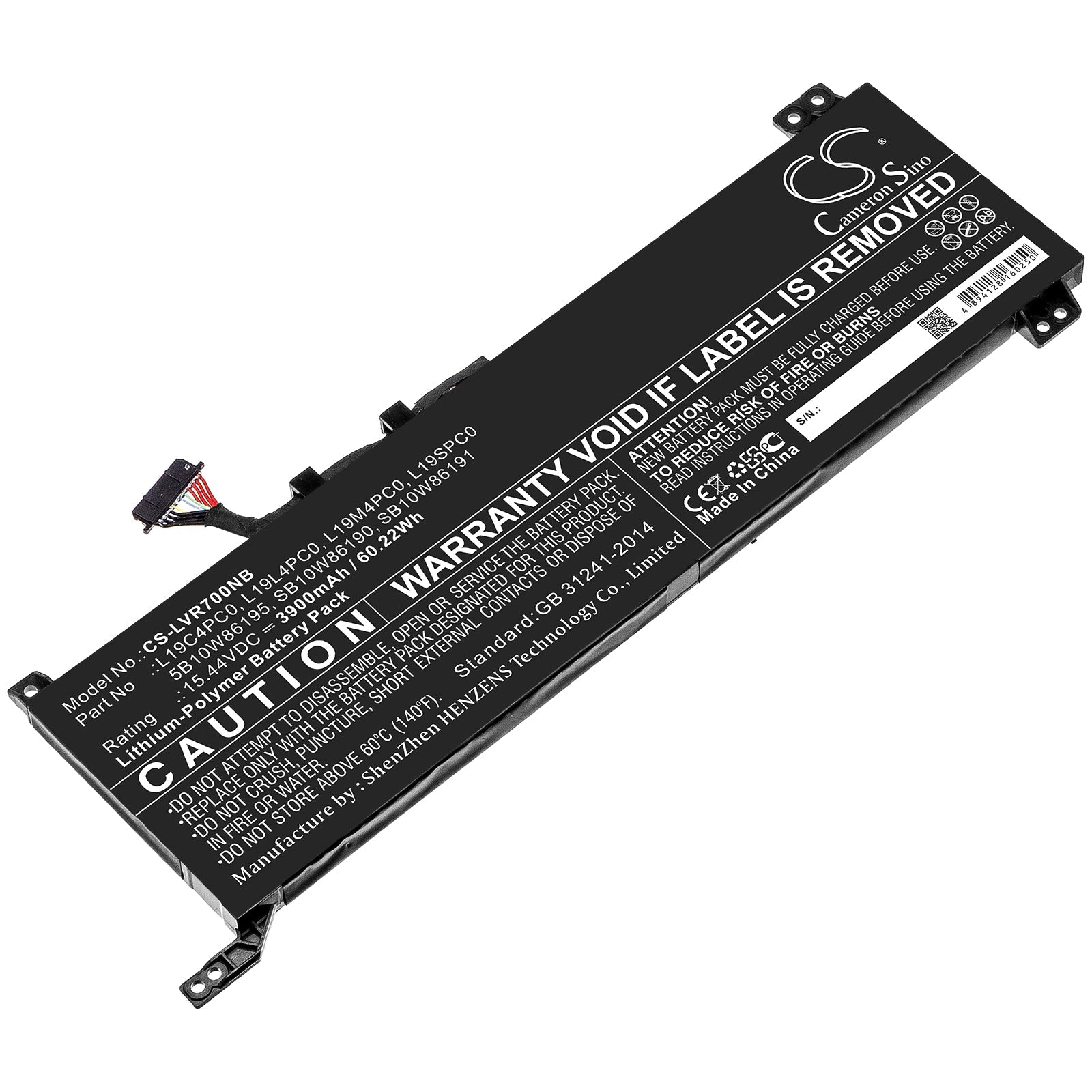 Li-ion Battery fits Lenovo, 5b10w86195, L19c4pc0, L19l4pc0, L19m4pc0, L19spc0, Sb10w86190, Sb10w86191 15.44V, 3900mAh Notebook & Laptop Cameron Sino Technology Limited