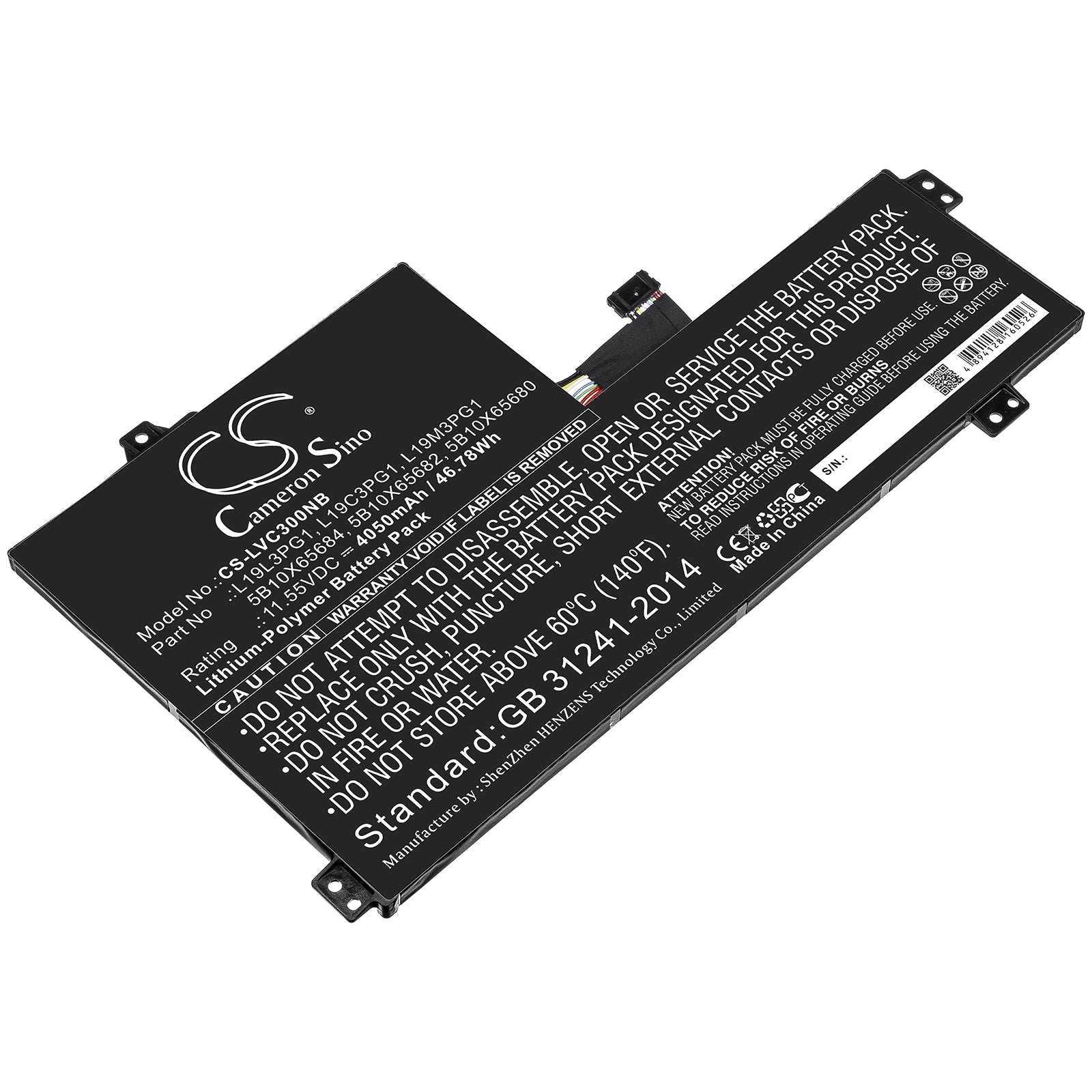 Li-ion Battery fits Lenovo, 5b10x65680, 5b10x65682, 5b10x65684, L19c3pg1, L19l3pg1, L19m3pg1 11.55V, 4050mAh Notebook & Laptop Cameron Sino Technology Limited