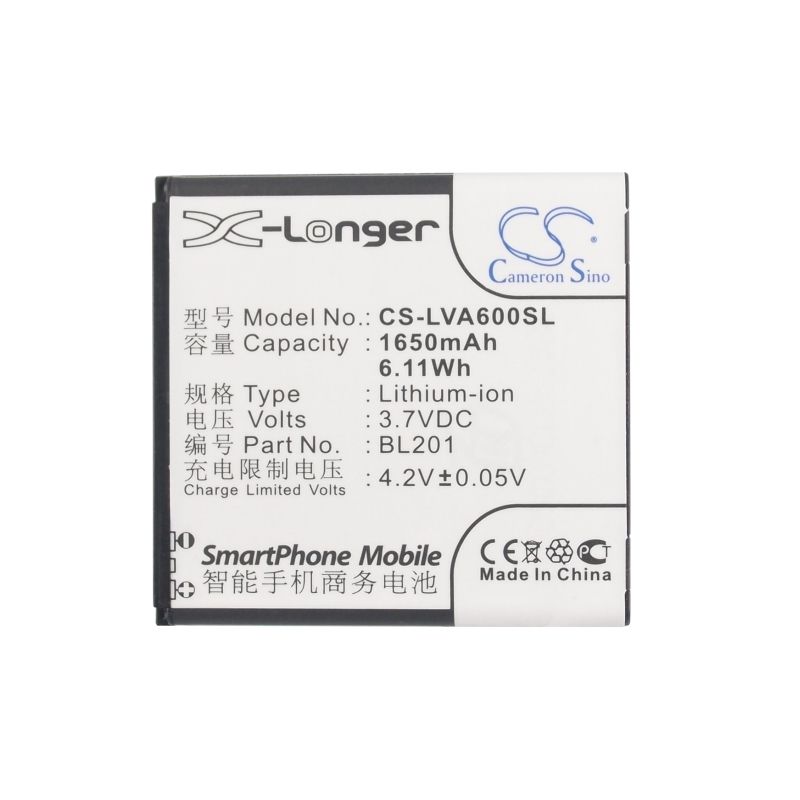 Li-ion Battery fits Lenovo, a60+ 3.7V, 1650mAh Mobile & SmartPhone Cameron Sino Technology Limited (Suspended)