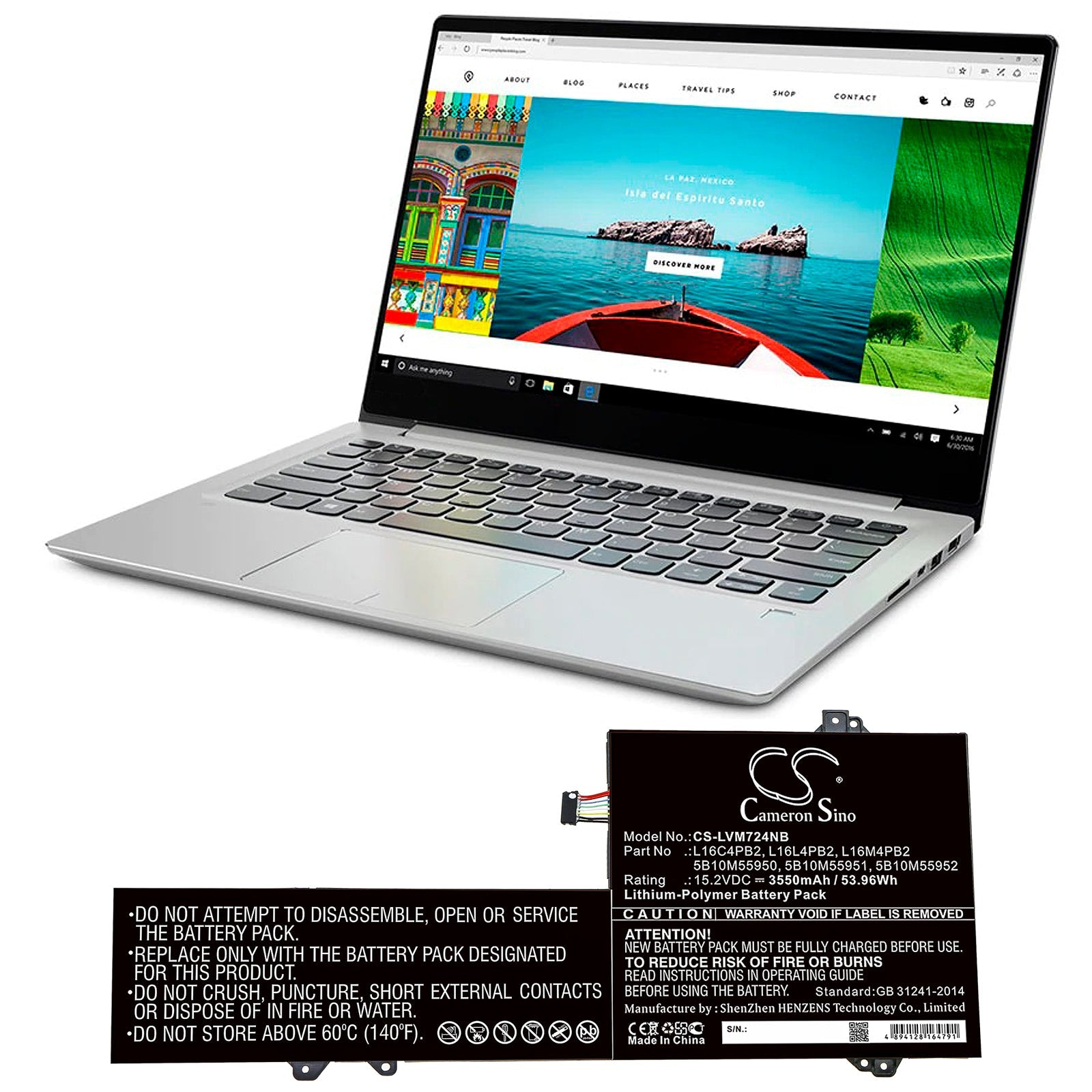 Li-ion Battery fits Lenovo, Air 14 Pro, Ideapad 720s-14 15.2V, 3550mAh Notebook & Laptop Cameron Sino Technology Limited