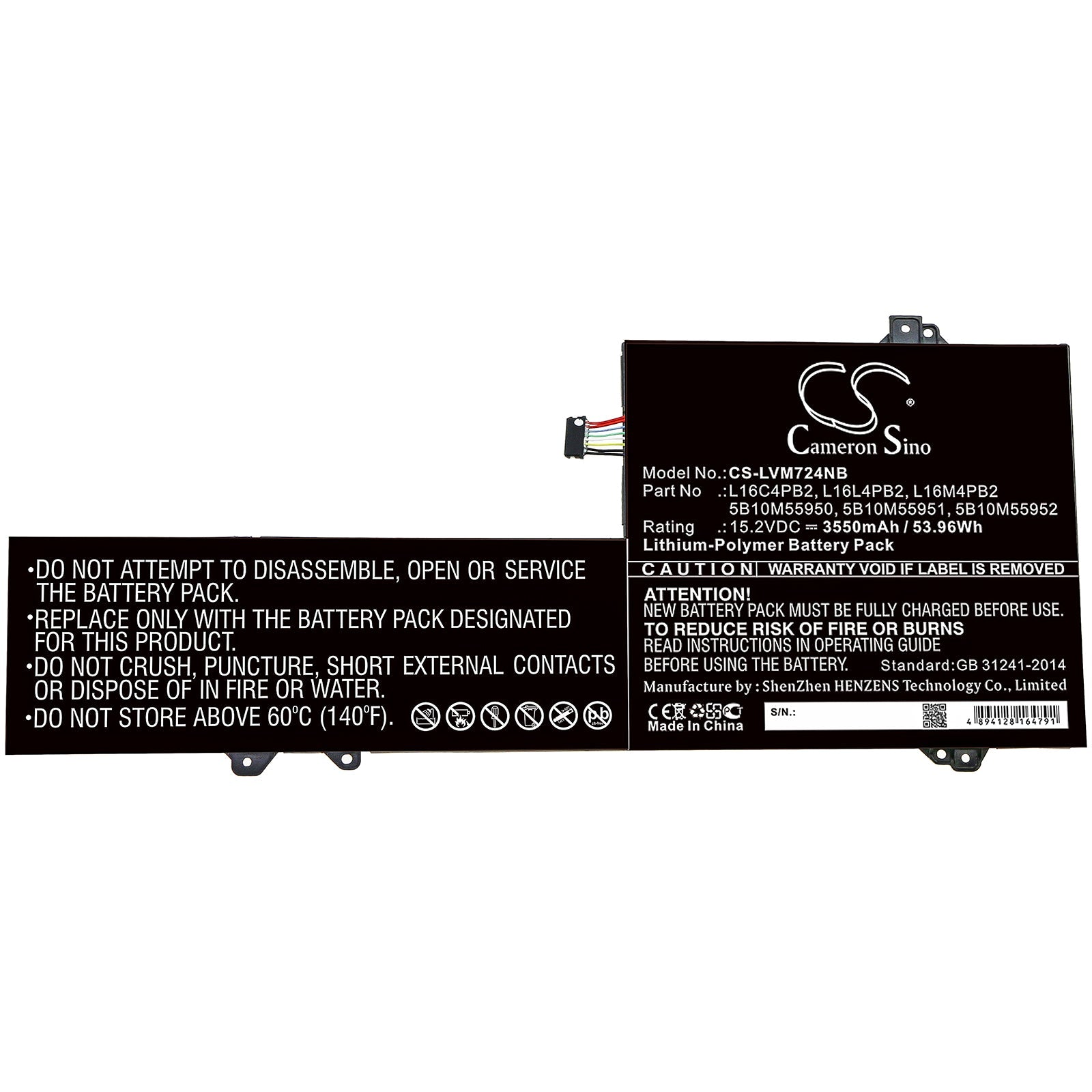 Li-ion Battery fits Lenovo, Air 14 Pro, Ideapad 720s-14 15.2V, 3550mAh Notebook & Laptop Cameron Sino Technology Limited