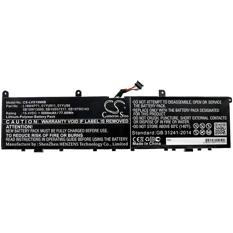 Li-ion Battery fits Lenovo, Thinkpad P1 2019, Thinkpad P1 2019 20qta000cd 15.4V, 3250mAh Notebook & Laptop Cameron Sino Technology Limited