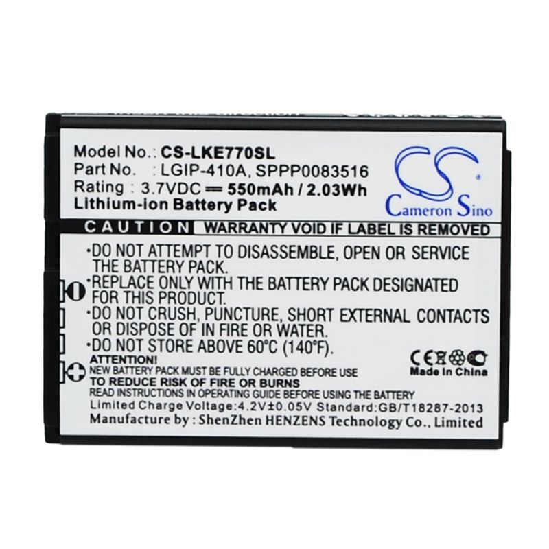 Li-ion Battery fits Lg, 278a, ke770, kf500 3.7V, 550mAh Mobile & SmartPhone Cameron Sino Technology Limited