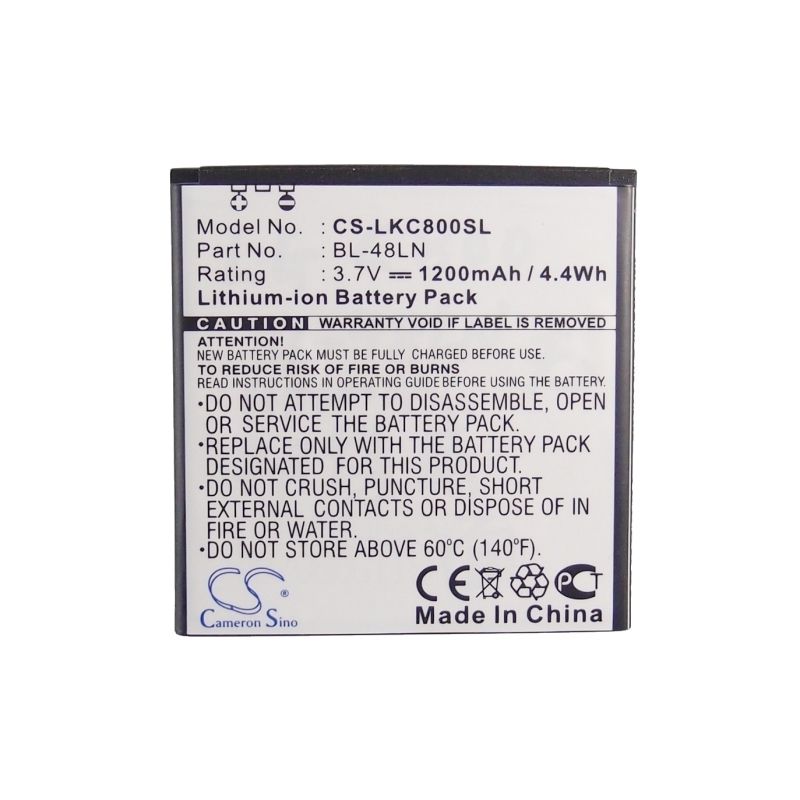 Li-ion Battery Fits Lg, C800dg, C800g, C800vl 3.7v, 1200mah Mobile & SmartPhone Cameron Sino Technology Limited