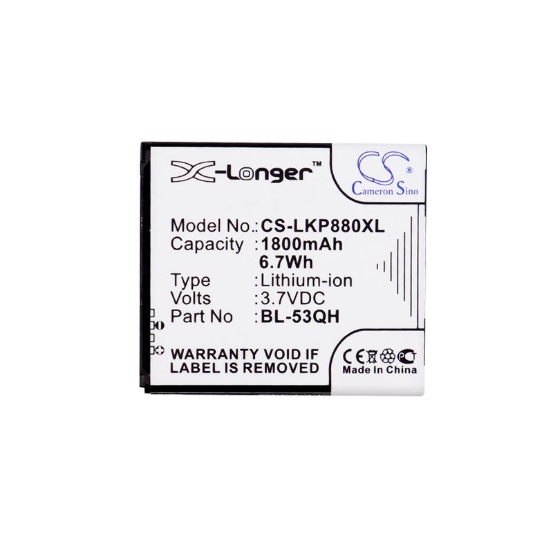 Li-ion Battery fits Lg, escape, f160k, f-160k 3.7V, 1800mAh Mobile & SmartPhone Cameron Sino Technology Limited