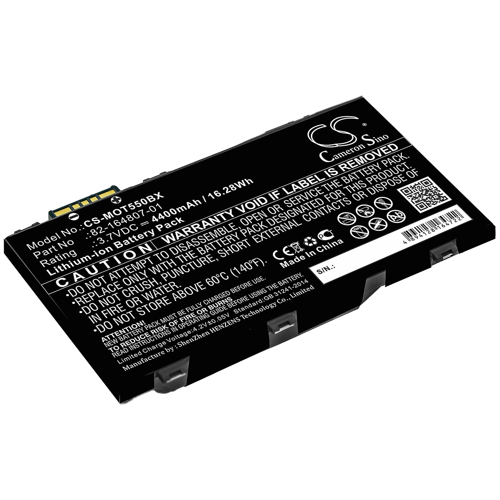 Li-ion Battery fits Motorola, Es85, Es85xx 3.7V, 4400mAh Barcode Scanner Cameron Sino Technology Limited