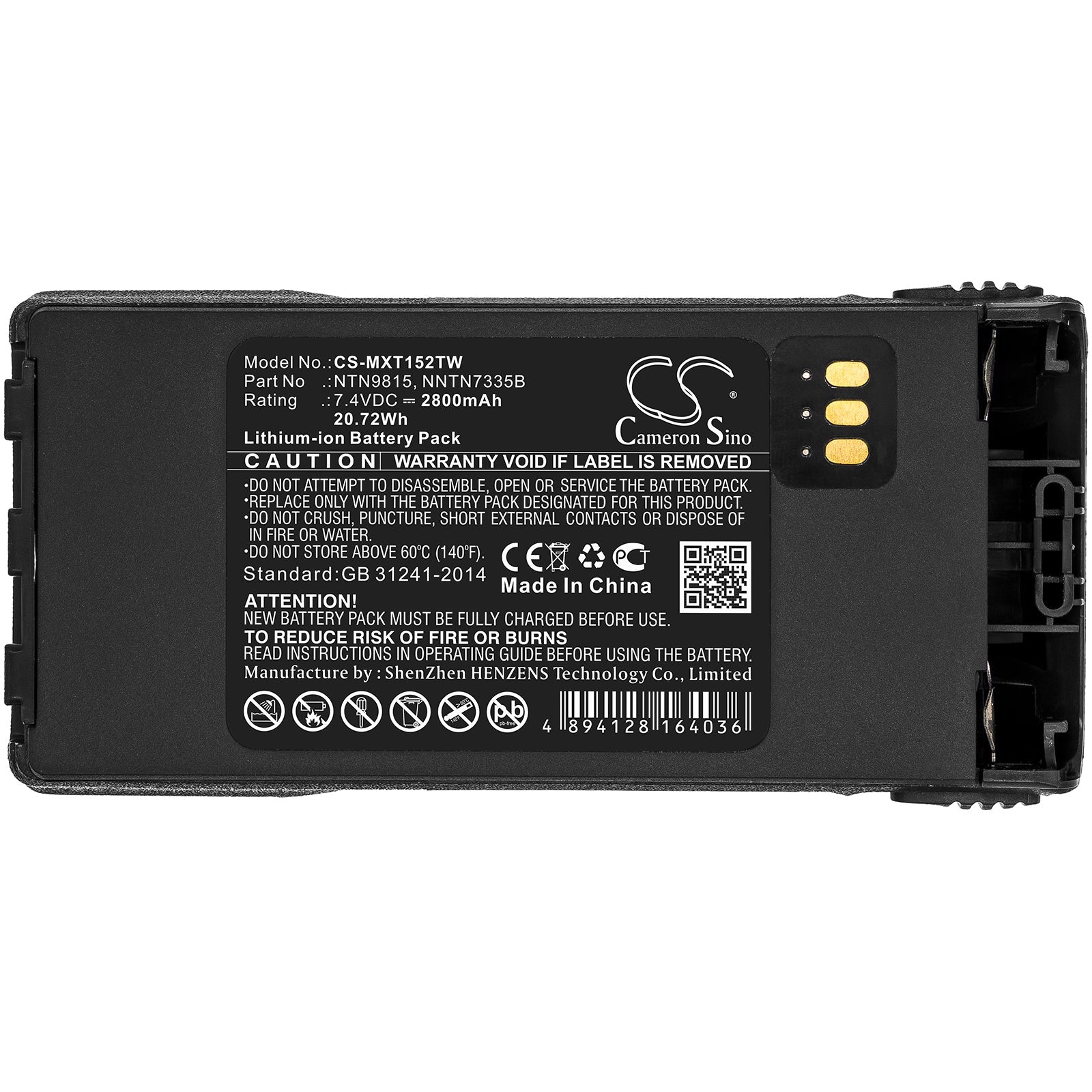 Li-ion Battery fits Motorola, Mt1500, Nt1500 7.4V, 2800mAh Two-Way Radio Cameron Sino Technology Limited