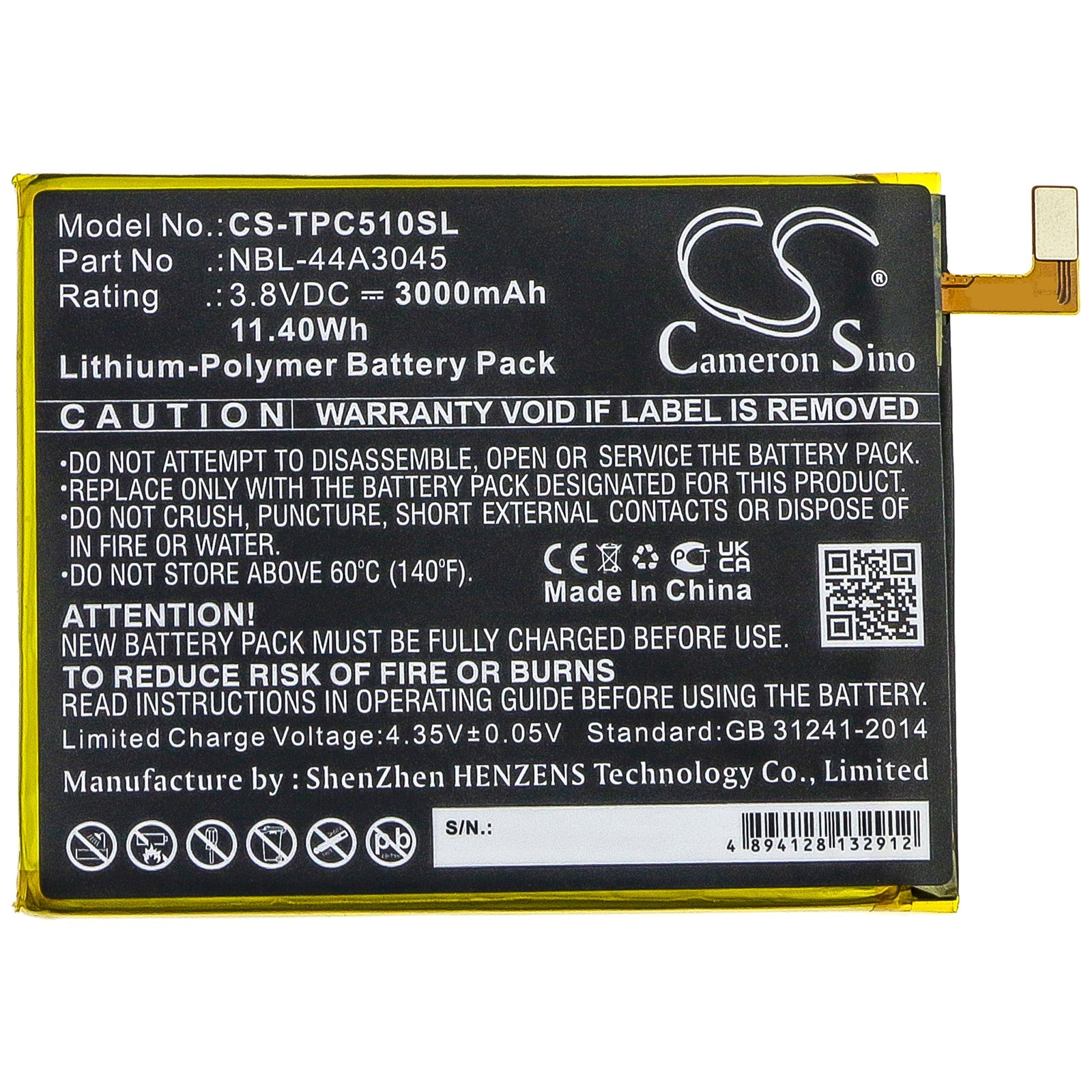 Li-ion Battery fits Neffos, C5 Max, C5 Max Lte Dual Sim, Tp702a 3.8V, 3000mAh Mobile & SmartPhone Cameron Sino Technology Limited