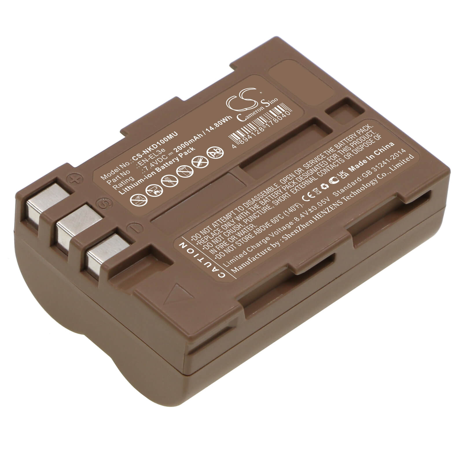 Li-ion Battery fits Nikon, D100, D200 7.4V, 2000mAh / 14.80Wh Camera Cameron Sino Technology Limited