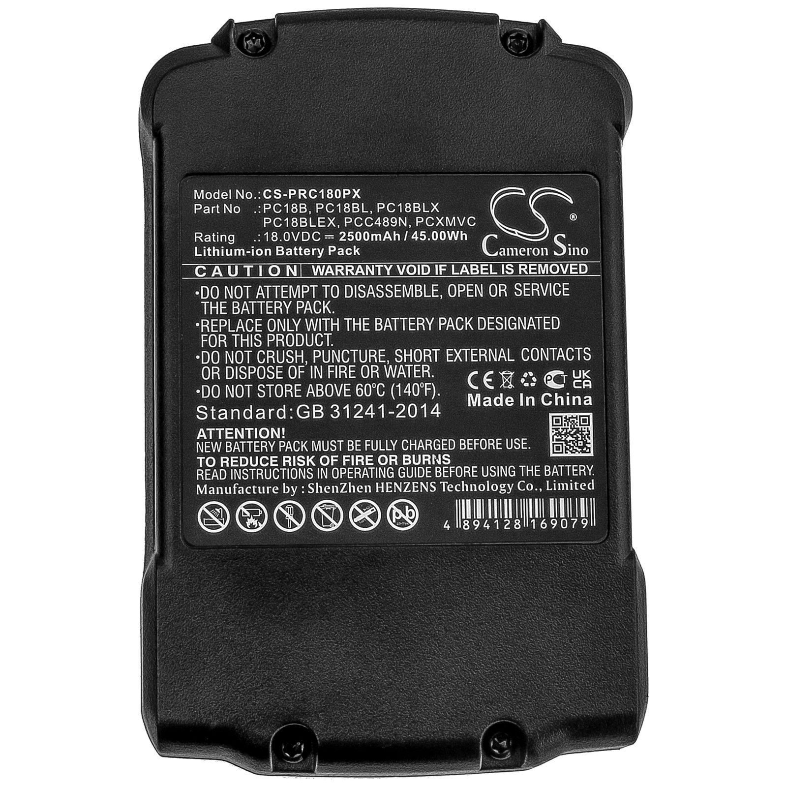 Li-ion Battery fits Porter Cable, Pc1800d, Pc1800l, Pc1800rs 18.0V, 2500mAh Power Tools Cameron Sino Technology Limited