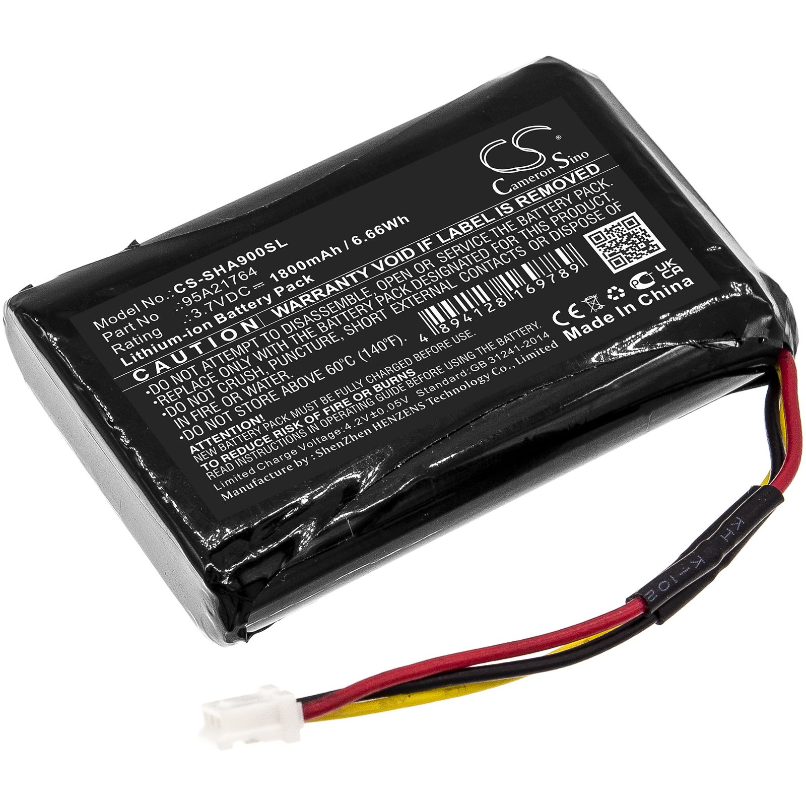 Li-ion Battery fits Shure, Sha900 3.7V, 1800mAh Amplifier Cameron Sino Technology Limited