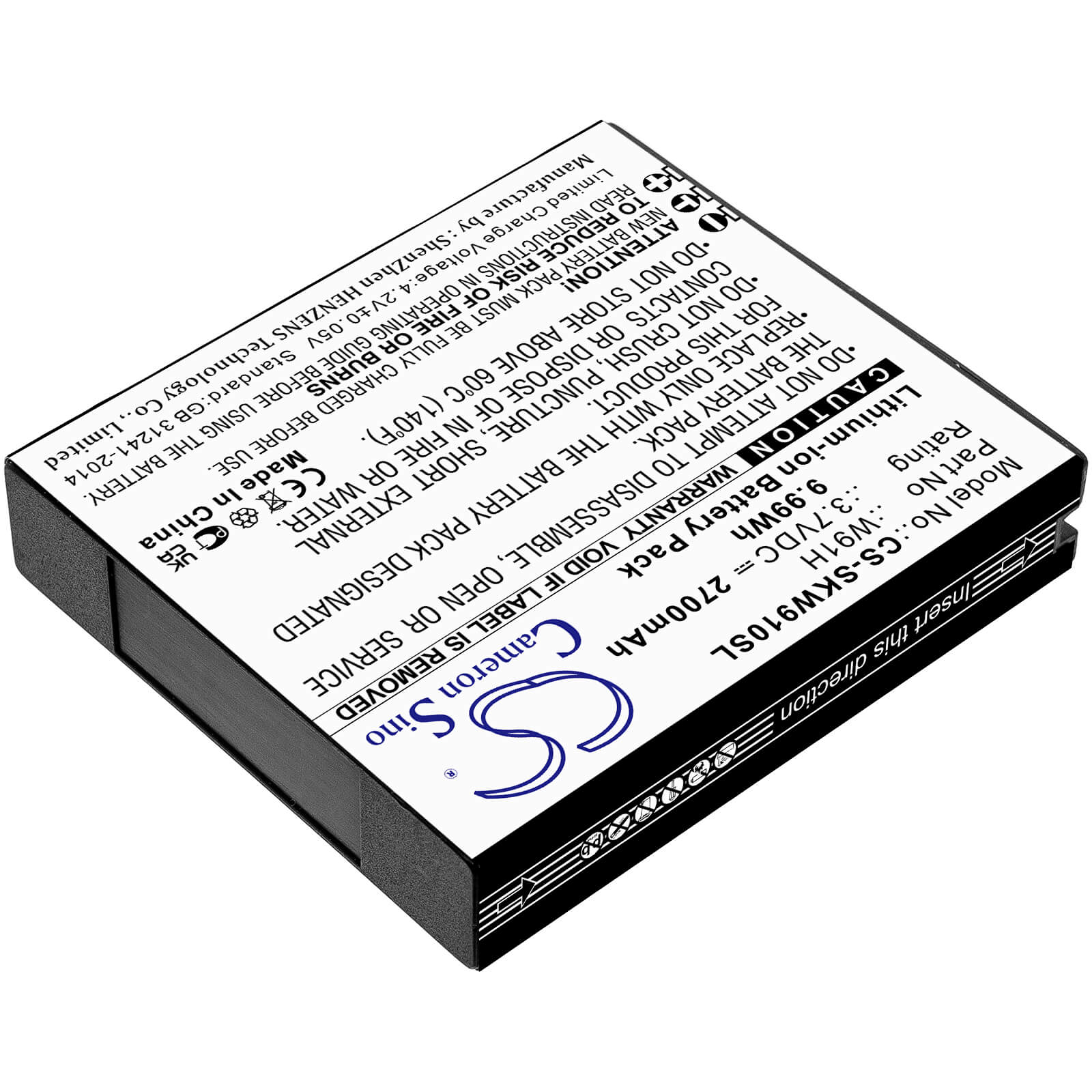 Li-ion Battery fits Skyroam, W19, W19h 3.7V, 2700mAh / 9.99Wh Hotspot Cameron Sino Technology Limited