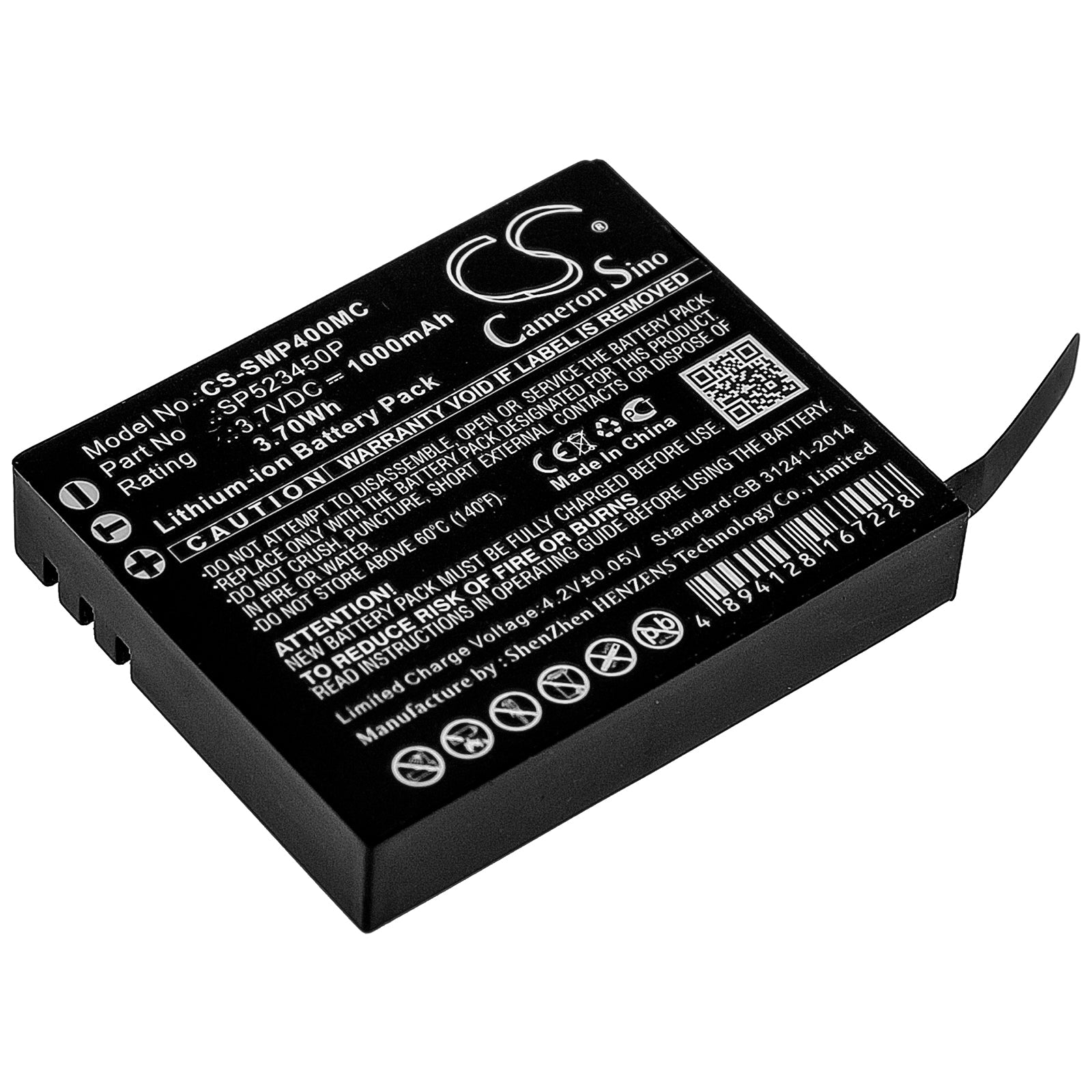 Li-ion Battery fits Supremo, 4k Plus 3.7V, 1000mAh Camera Cameron Sino Technology Limited