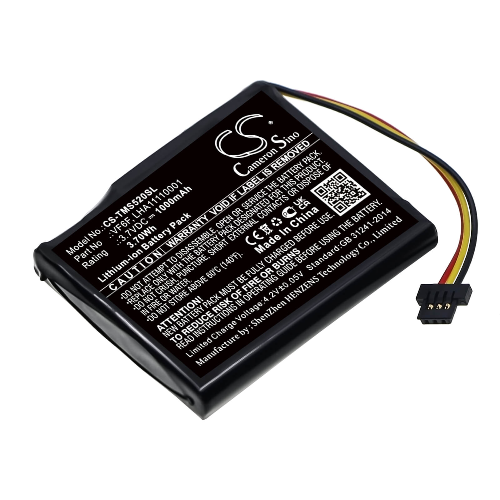 Li-ion Battery fits Tomtom, Start 52 3.7V, 1000mAh / 3.70Wh GPS & Navigator Cameron Sino Technology Limited