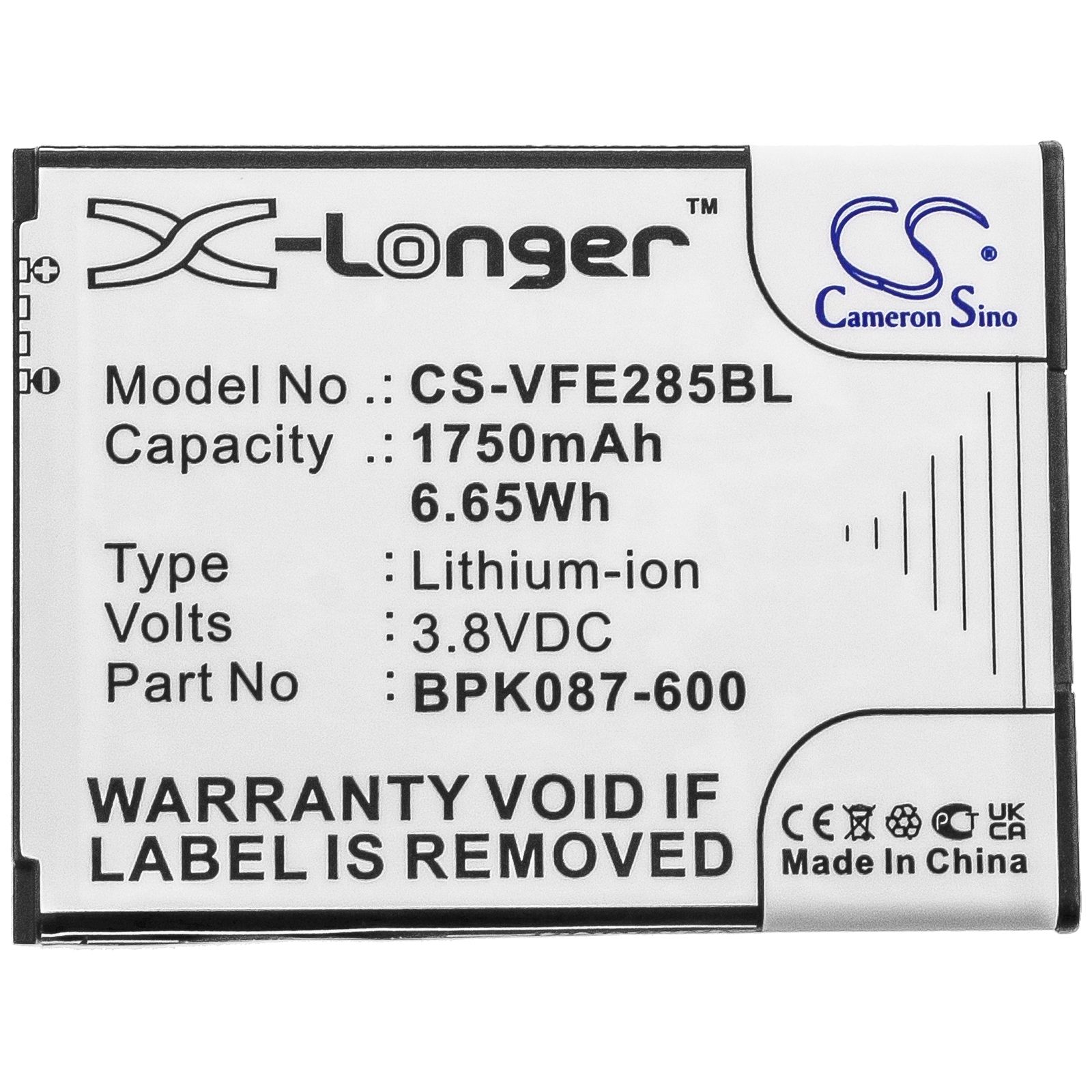 Li-ion Battery fits Verifone, E285, Ipay E285 3.8V, 1800mAh Payment Terminal Cameron Sino Technology Limited