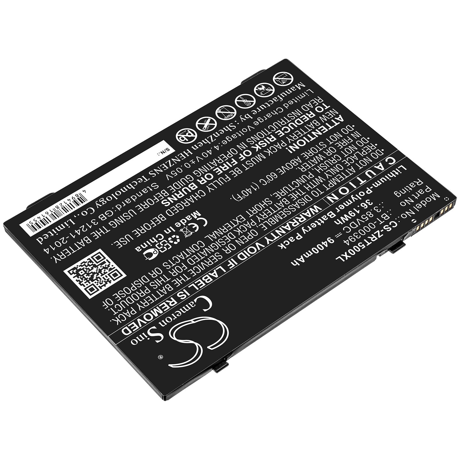Li-ion Battery fits Zebra, Bt-000394 3.85V, 9400mAh Computer Cameron Sino Technology Limited (Suspended)