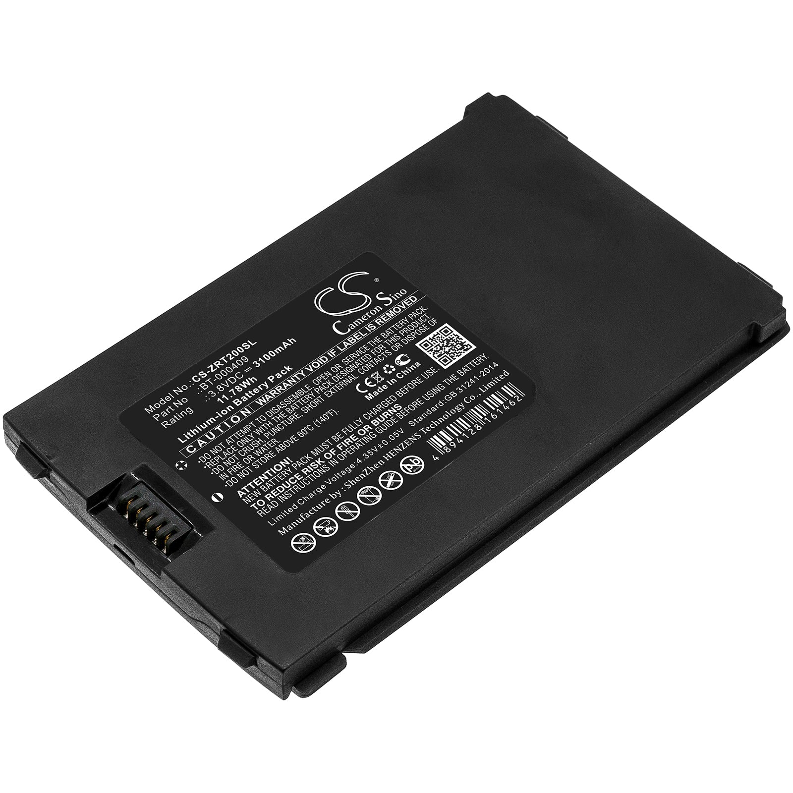 Li-ion Battery fits Zebra, Bt-000409, Btry-tc2x-1xma1-01 3.8V, 3100mAh Barcode Scanner Cameron Sino Technology Limited