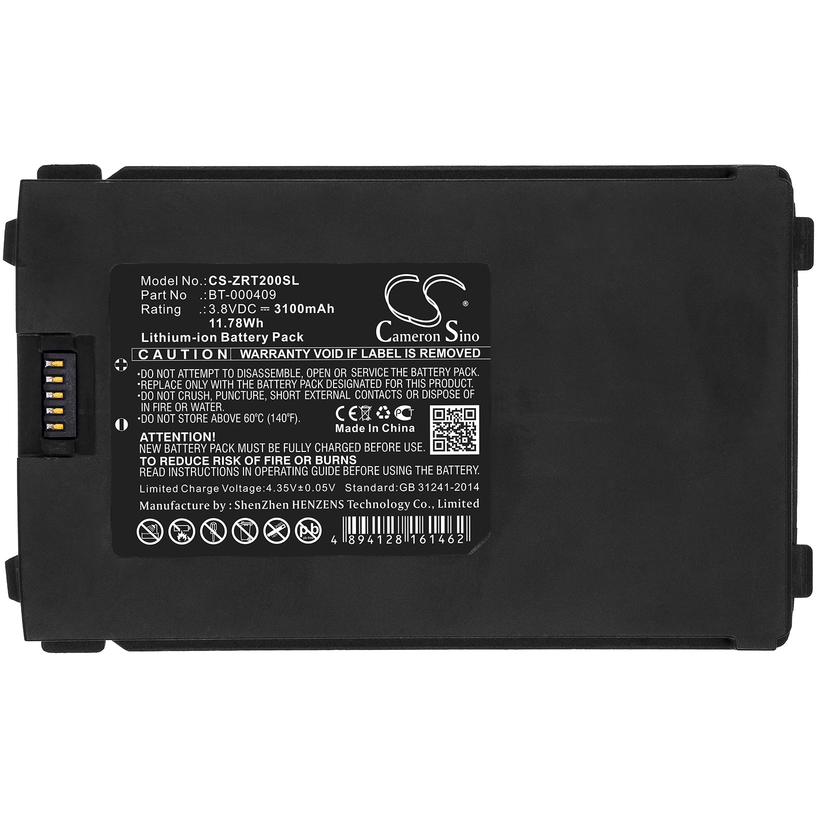 Li-ion Battery fits Zebra, Bt-000409, Btry-tc2x-1xma1-01 3.8V, 3100mAh Barcode Scanner Cameron Sino Technology Limited (Suspended)