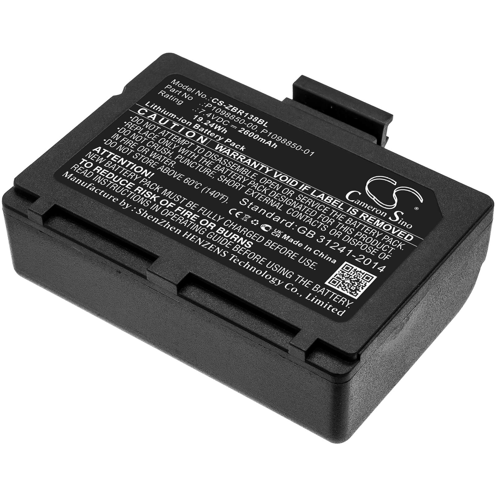 Li-ion Battery fits Zebra, Zr138 7.4V, 2600mAh / 19.24Wh Portable Printer Cameron Sino Technology Limited