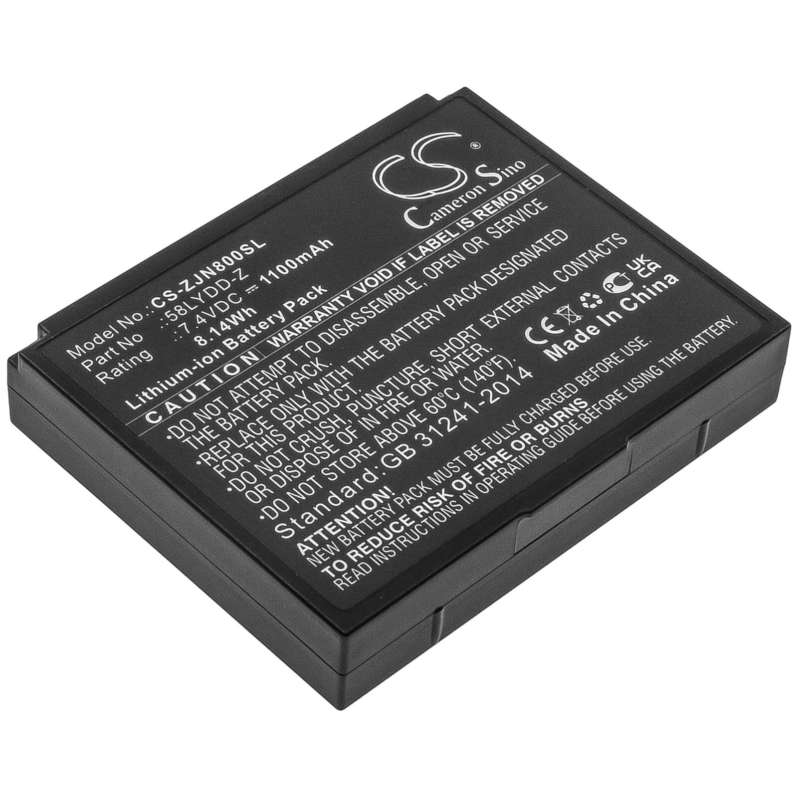 Li-ion Battery fits Zjiang, Zj-5802, Zj-8001 7.4V, 1100mAh / 8.14Wh Portable Printer Cameron Sino Technology Limited