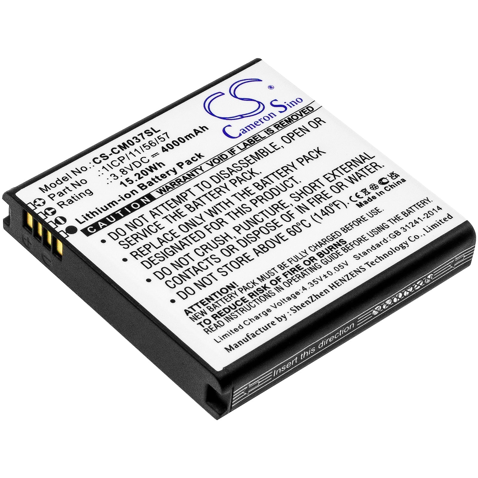 Li-ion, Battery Pack Battery fits Custom Battery Packs, 3.8V, 4000mAh Battery Pack Cameron Sino Technology Limited