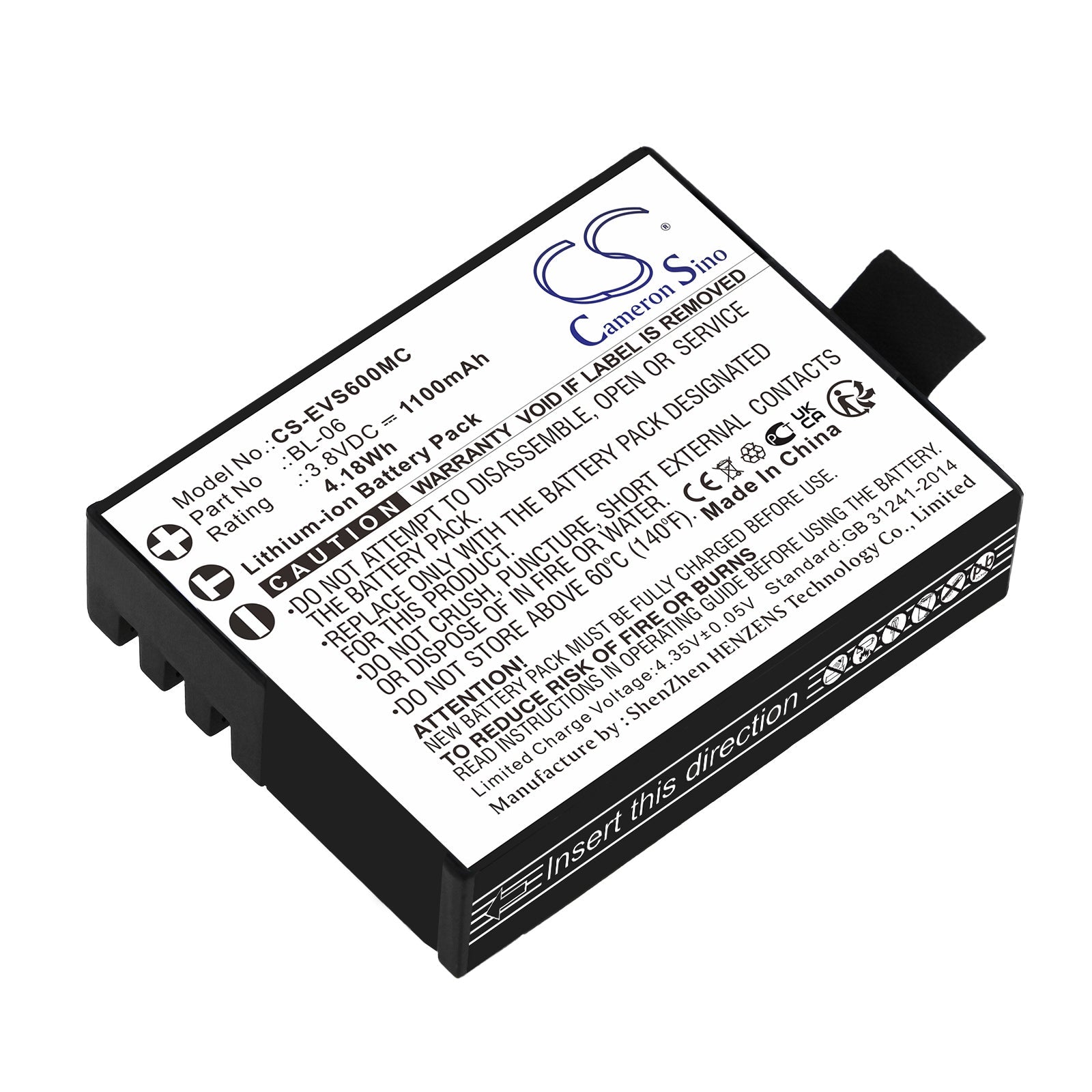 Li-ion, Camera Battery fits Ezviz S1c, S2, 3.8V, 1100mAh Camera Cameron Sino Technology Limited