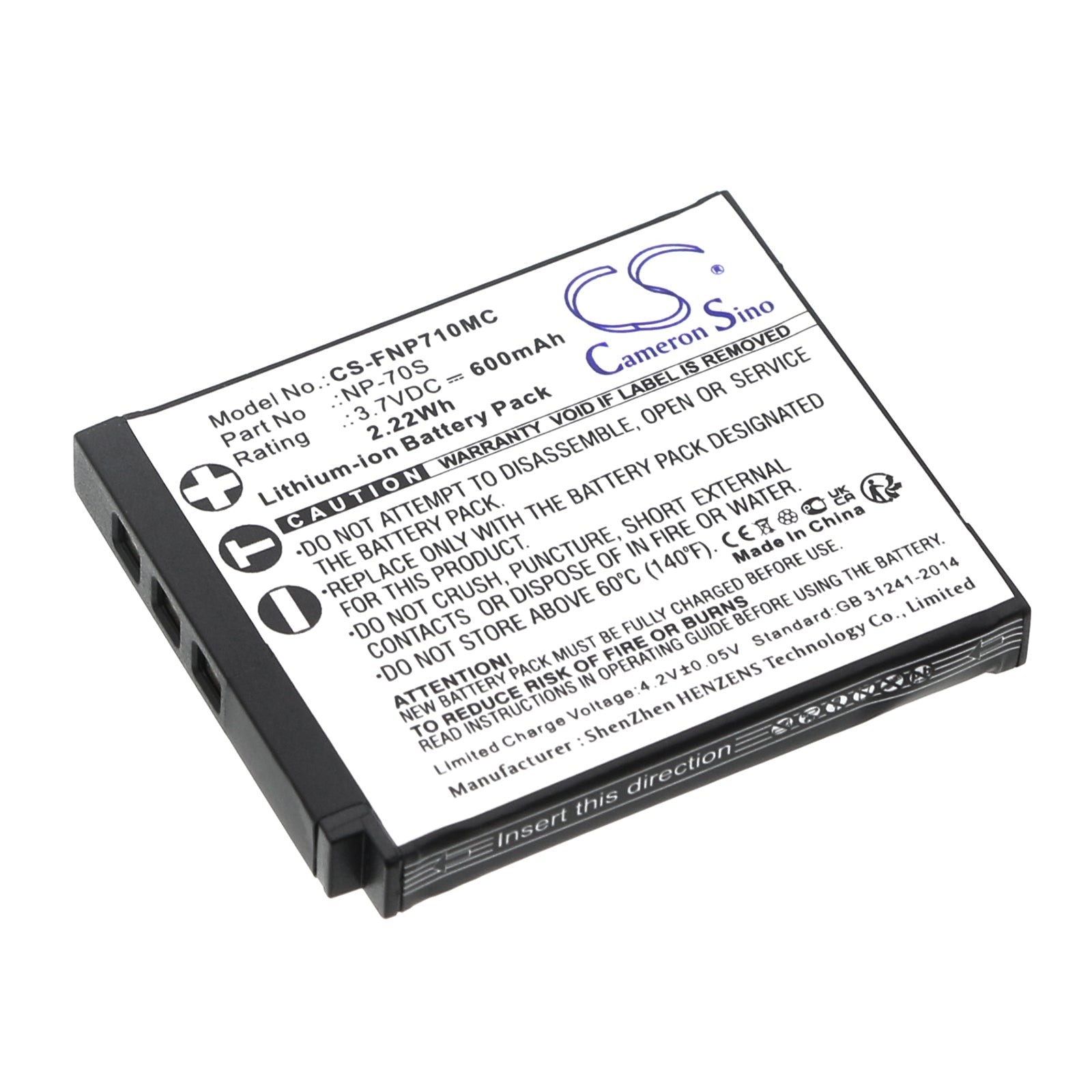 Li-ion, Camera Battery fits Fujifilm Instax Mini 99, 3.7V, 600mAh Camera Cameron Sino Technology Limited