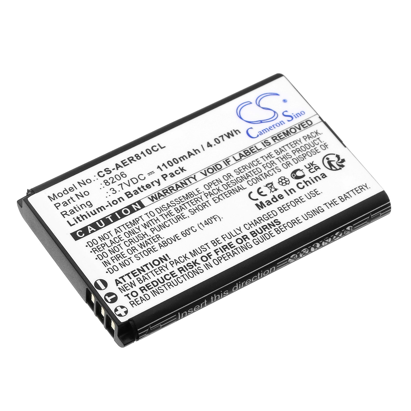 Li-ion, Cordless Phone Battery fits Aei Agr-8106, Agr-8206, 3.7V, 1100mAh Cordless Phone Cameron Sino Technology Limited