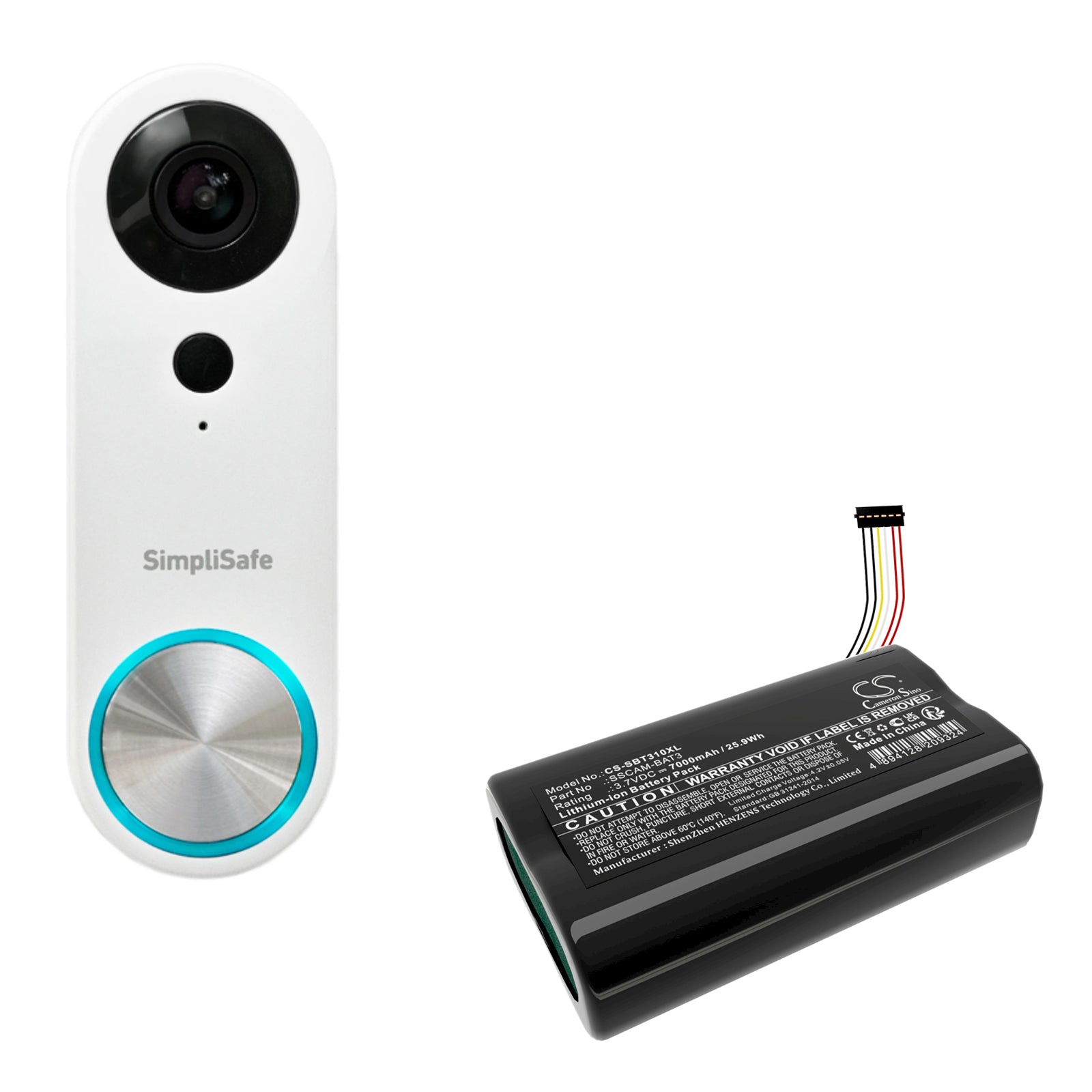Li-ion, Home Security Camera Battery fits Simplisafe Simplisafe, 3.7V, 7000mAh Home Security Camera Cameron Sino Technology Limited