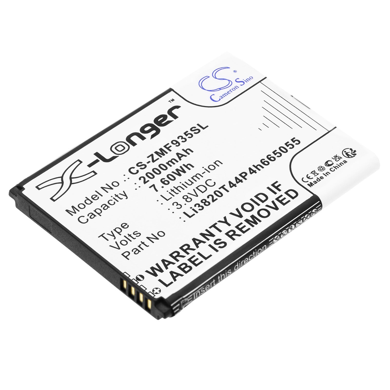 Li-ion, Hotspot Battery fits Zte Mf935, 3.8V, 2000mAh Hotspot Cameron Sino Technology Limited