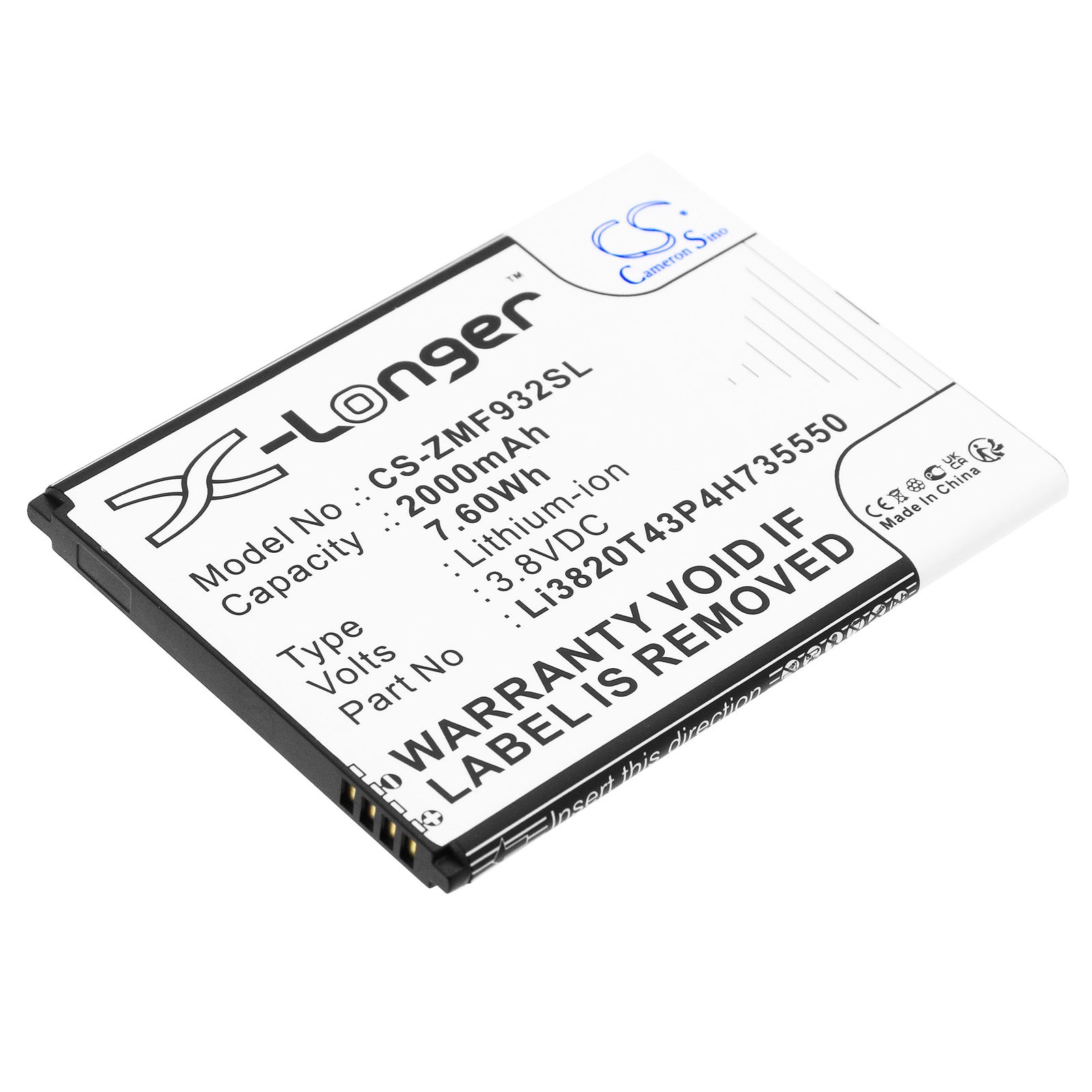 Li-ion, Hotspot Battery fits Zte Wifi5 Mf932, 3.8V, 2000mAh Hotspot Cameron Sino Technology Limited