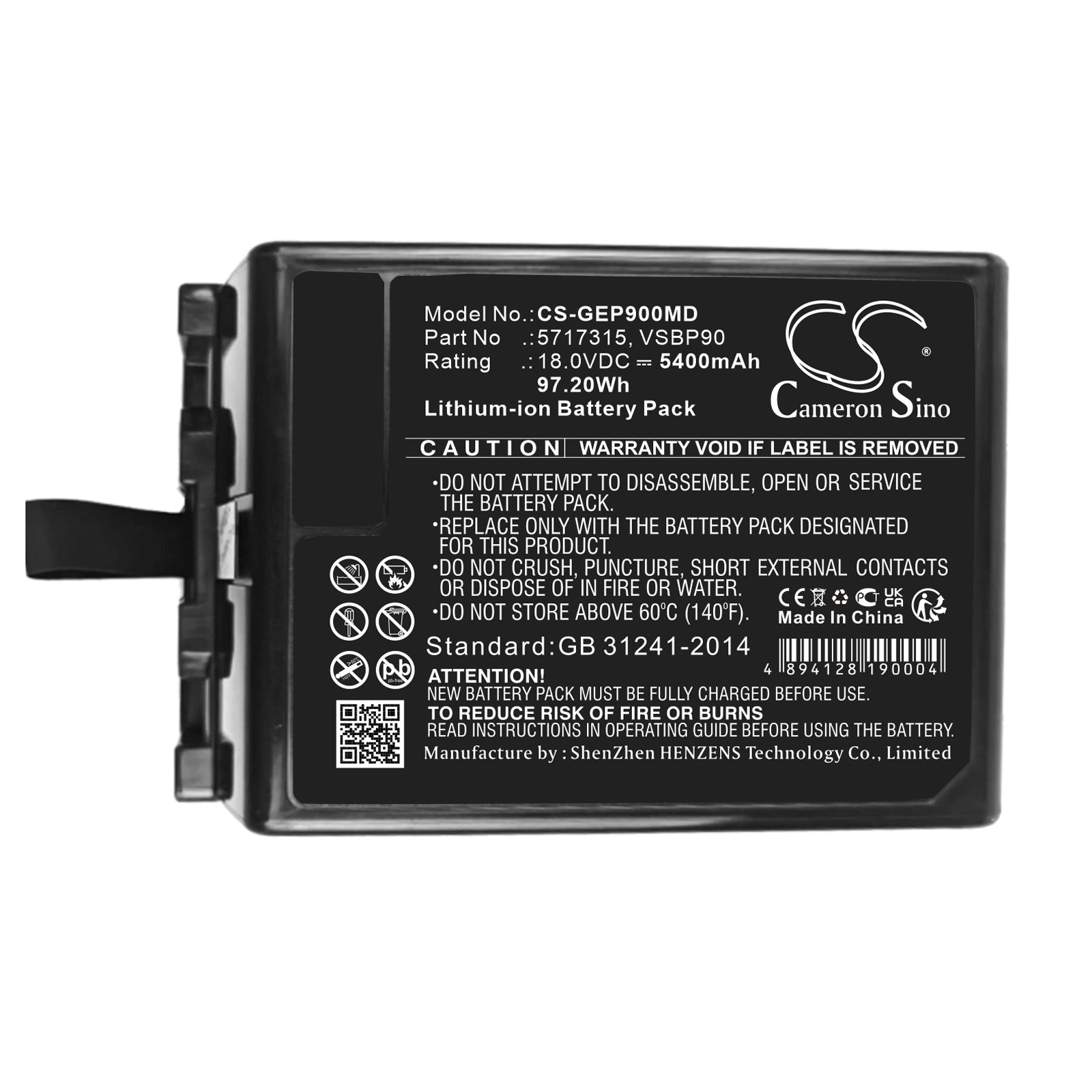 Li-ion, Medical Battery fits Ge Vivid Iq, 18.0V, 5400mAh Medical Cameron Sino Technology Limited
