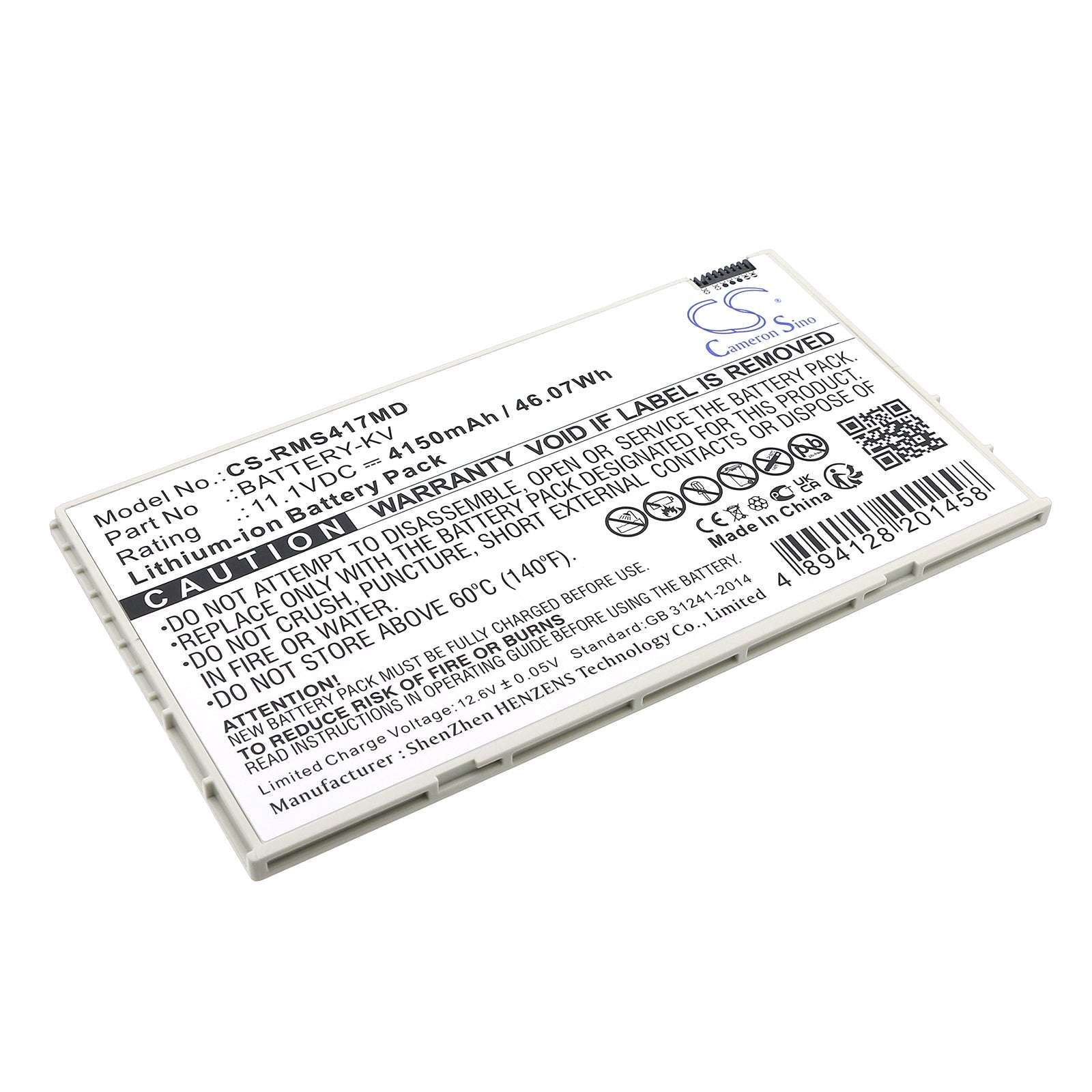 Li-ion, Medical Battery fits Iray Mars1417v, Mars1417v Flat Panel Detector, 11.1V, 4150mAh Medical Cameron Sino Technology Limited