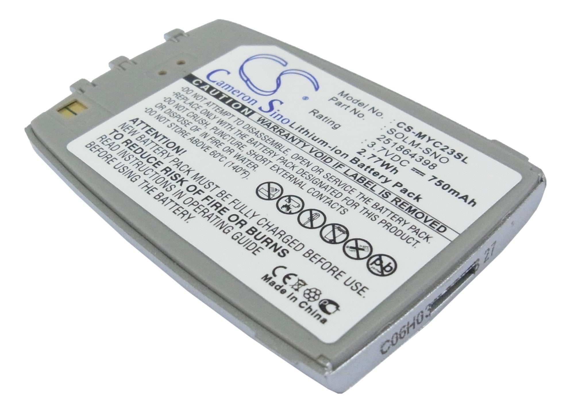 Li - ion, Mobile, SmartPhone Battery fits Sagem Myc23, Myc2 - 3, 3.7V, 750mAh - Batterybuyer.ca