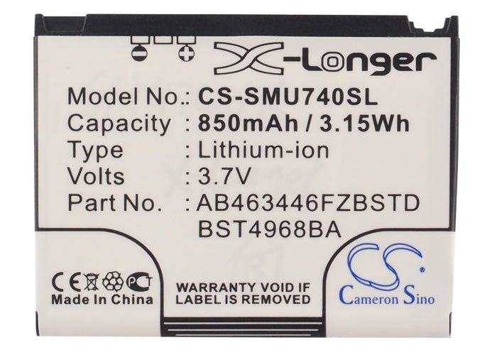 Li-ion, Mobile, SmartPhone Battery fits Samsung Sch-u740, Sch-u740 Alias, 3.7V, 850mAh Mobile & SmartPhone Cameron Sino Technology Limited