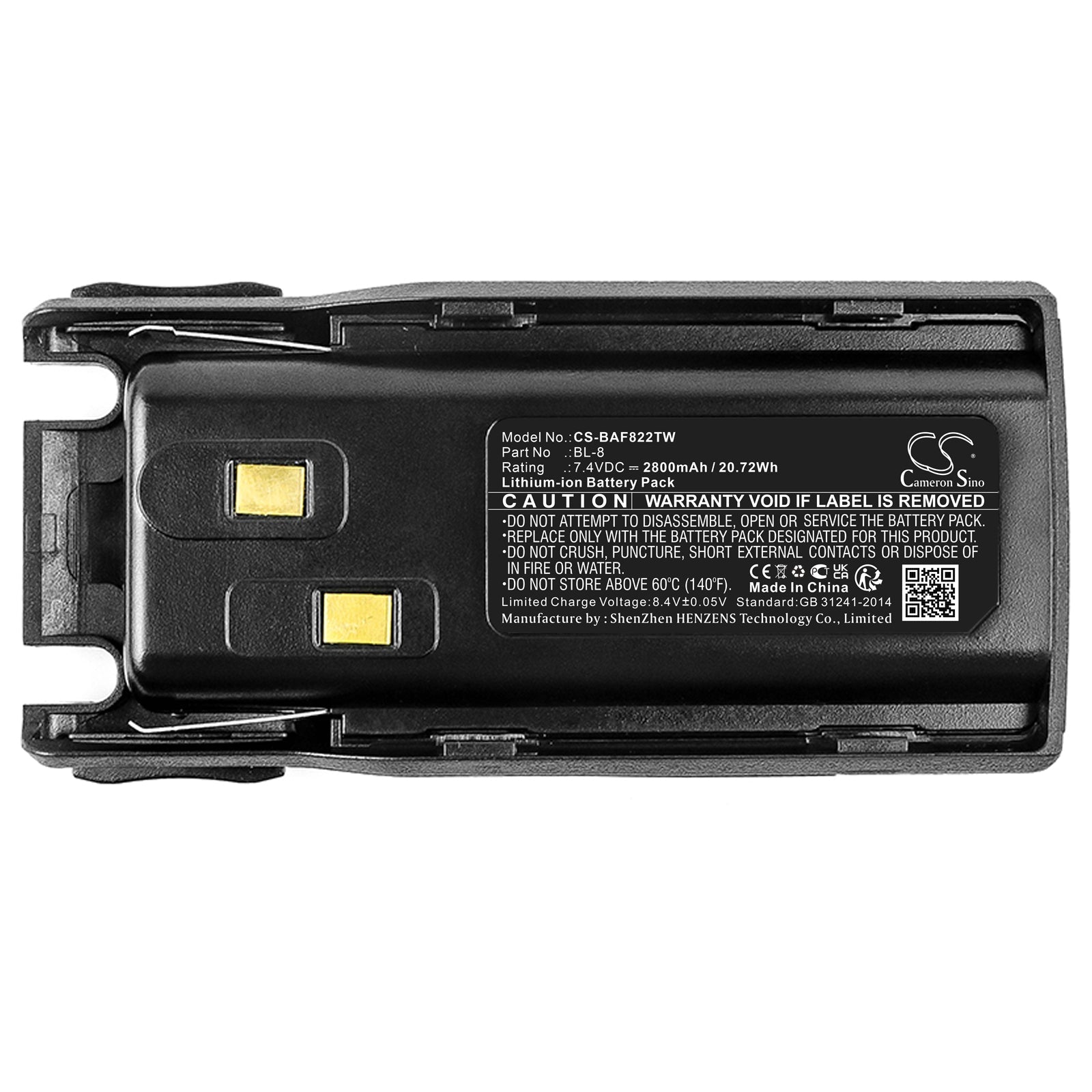 Li-ion, Two-Way Radio Battery fits Baofeng Uv-82, Uv-82c, 7.4V, 2800mAh Two-Way Radio Cameron Sino Technology Limited