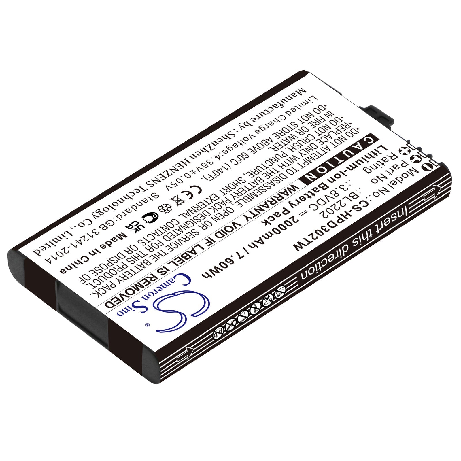 Li-ion, Two-Way Radio Battery fits Hytera Bd300, Bd302, 3.8V, 2000mAh Two-Way Radio Cameron Sino Technology Limited