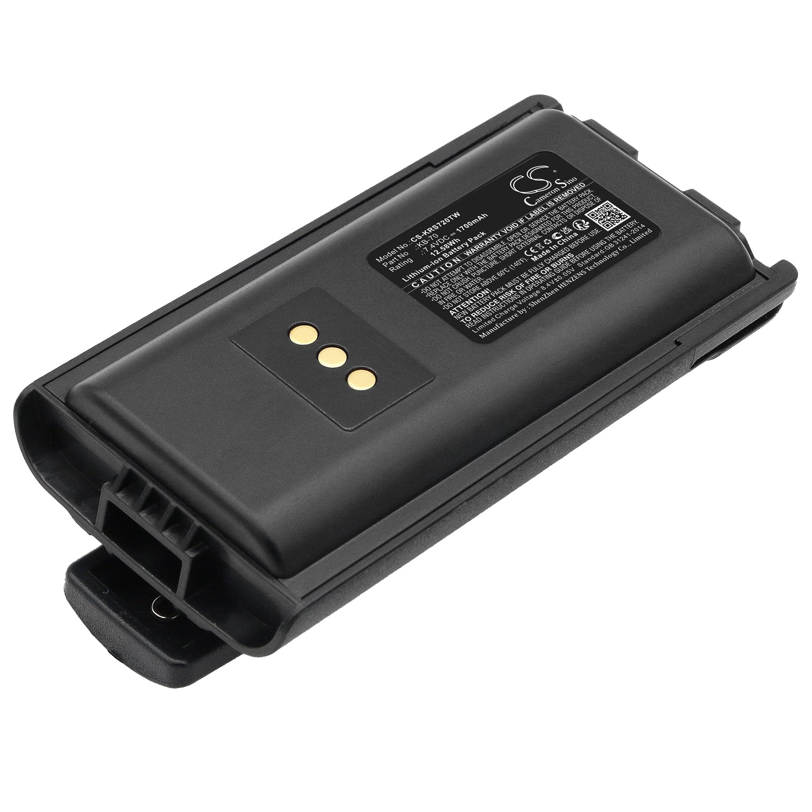 Li-ion, Two-Way Radio Battery fits Kirisun Pt4208, Pt7200, 7.4V, 1700mAh Two-Way Radio Cameron Sino Technology Limited